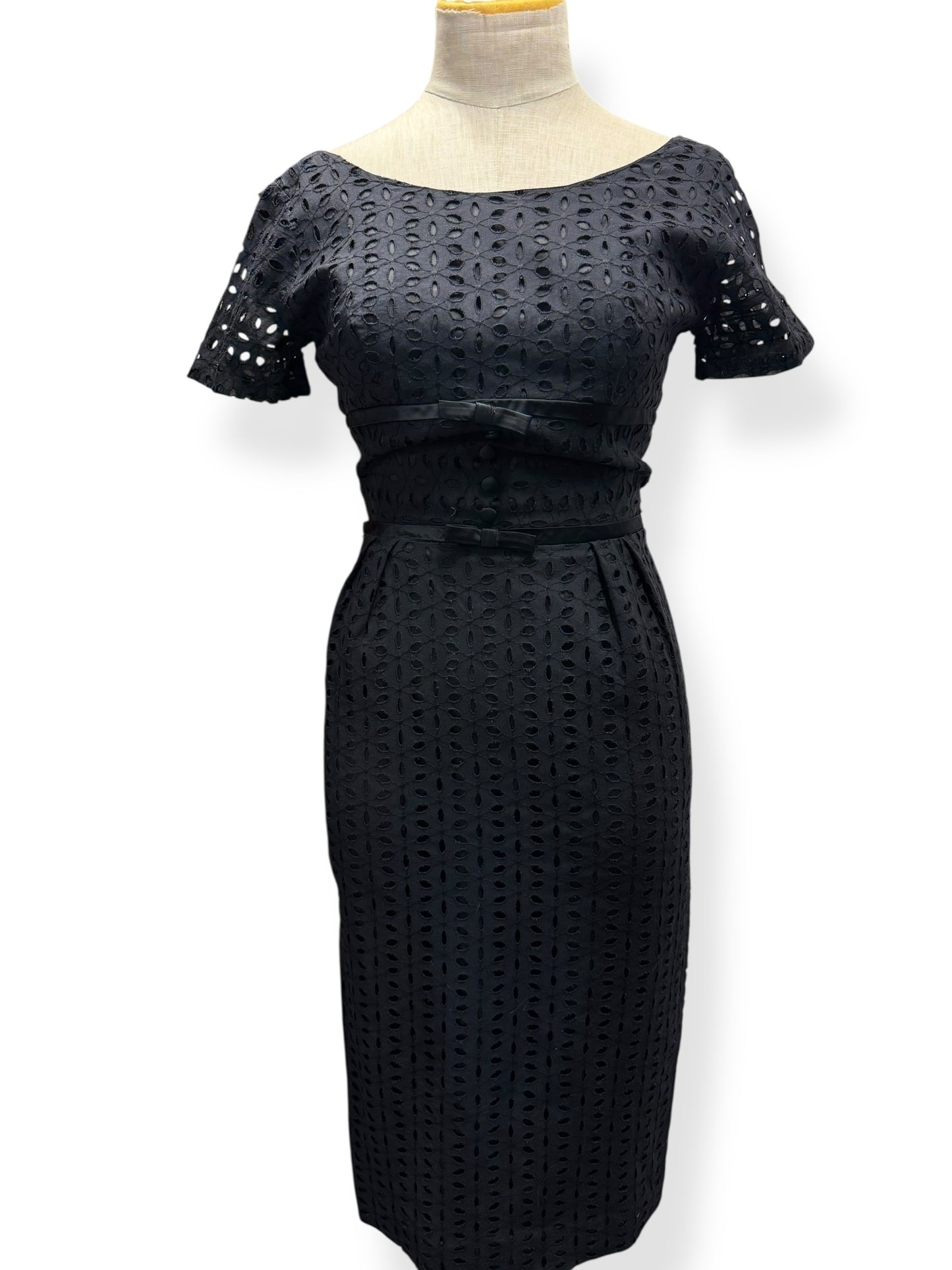 Front view of 1950s Eyelet Wiggle Dress S