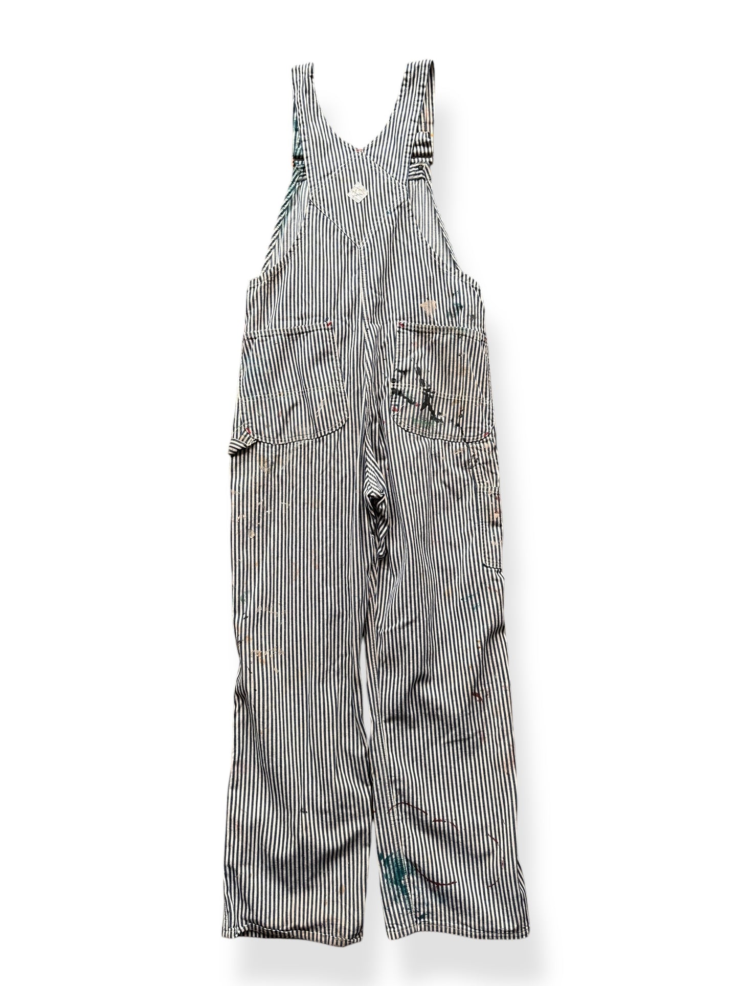 Back of Vintage Blue Paint Patina Packed Big Mac Hickory Stripe Overalls W38