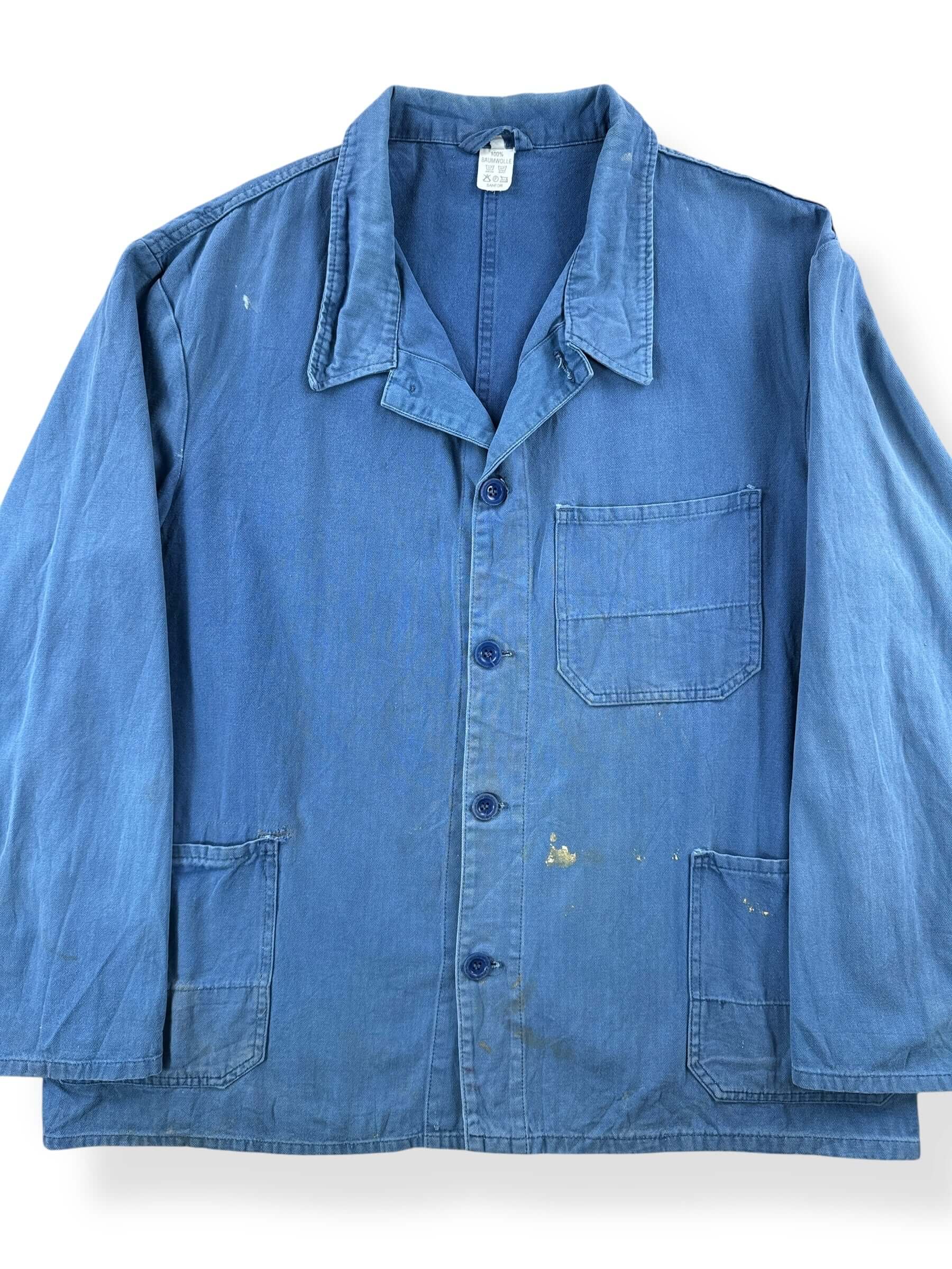Front Close Up of Vintage Faded HBT French Chore Coat SZ XL