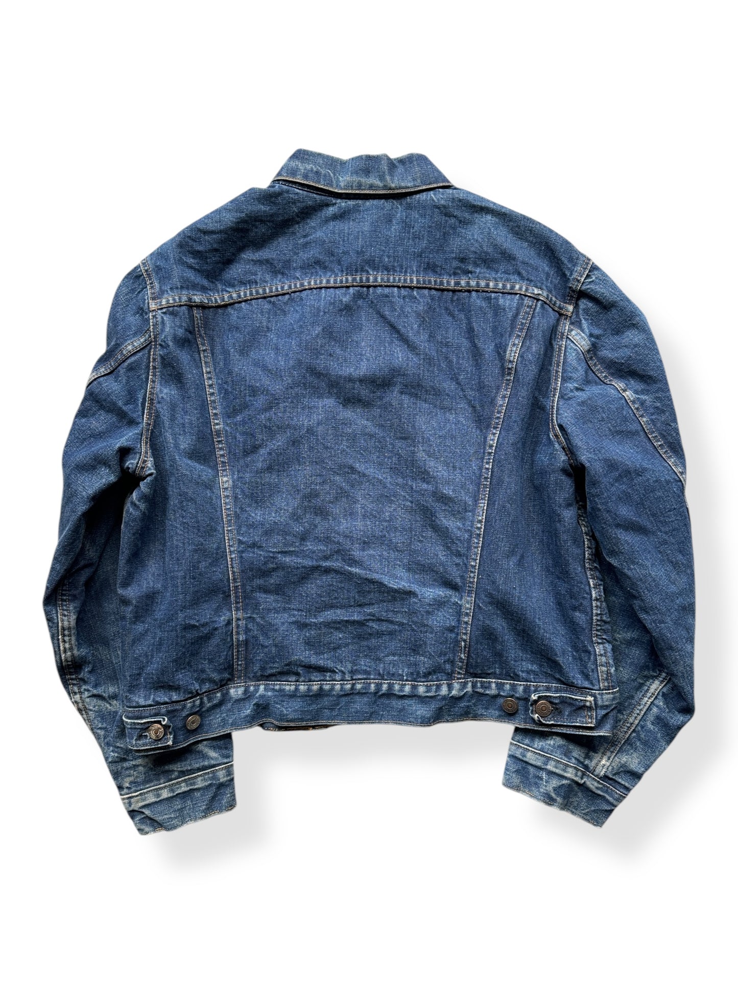 Back of Vintage Big "E" Levis Blanket Lined Type III Trucker Jacket SZ XL