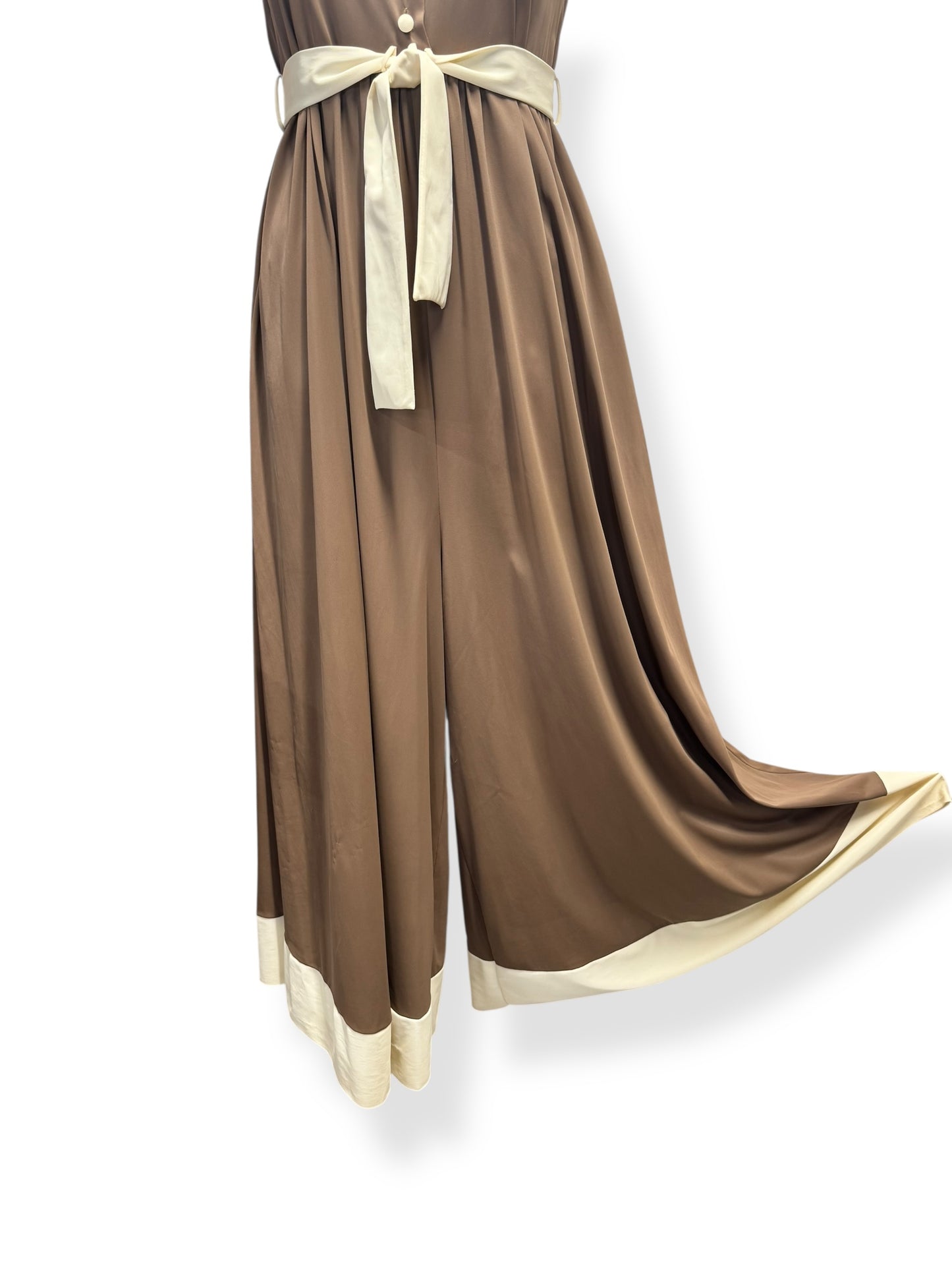 70s Brown/Cream Palazzo Pant Jumper M
