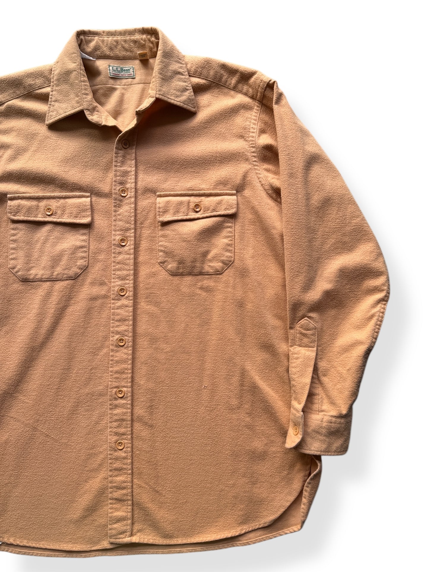 Front Left of Vintage Peach LL Bean Chamois Cloth Shirt SZ XXL Tall