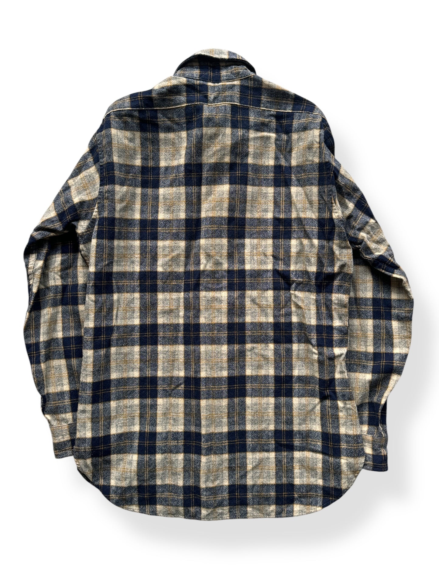 Back of Vintage Navy & Gray Plaid Pendleton Wool Flannel SZ M