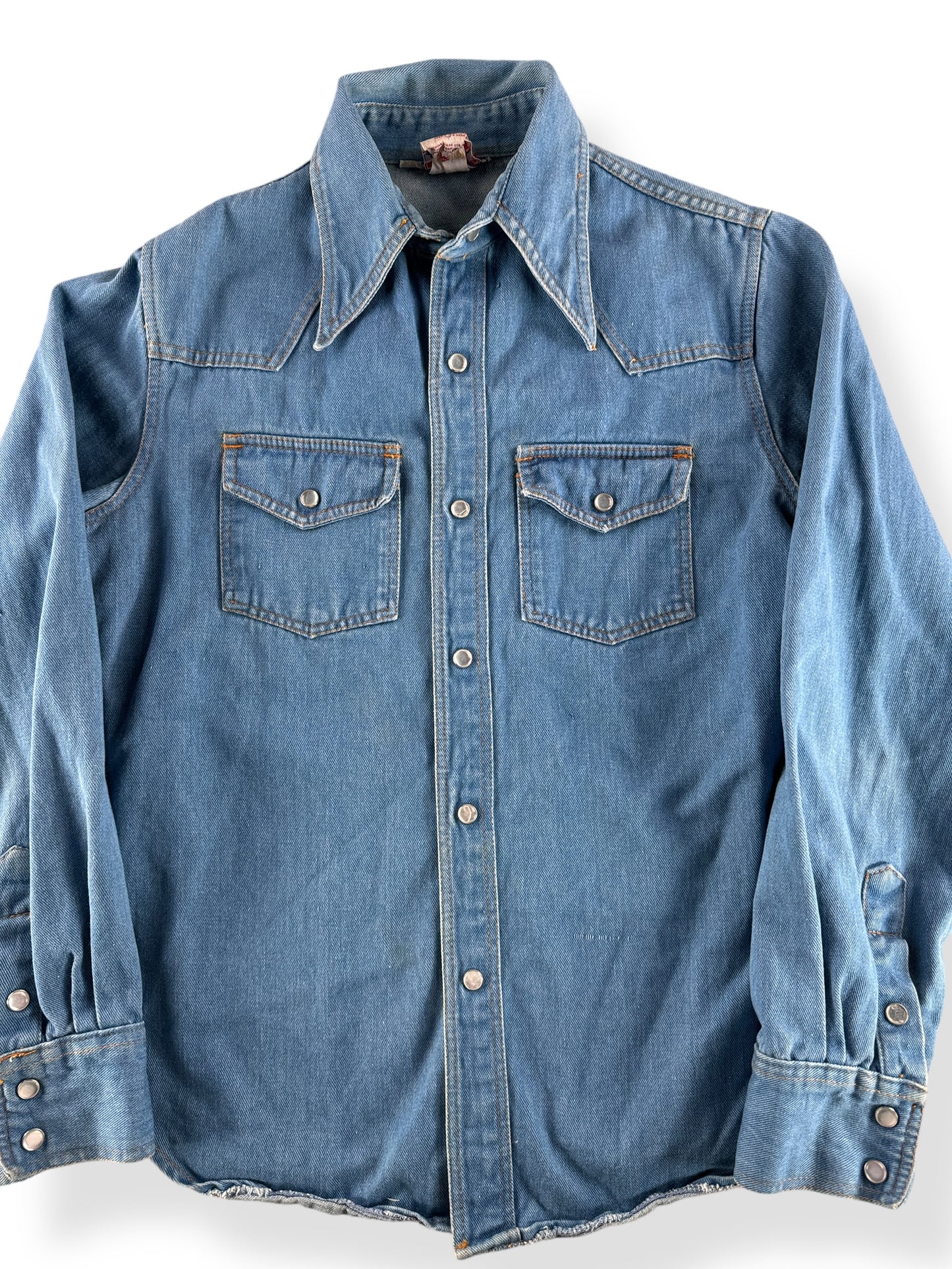 Front Close Up of Vintage Brittania Sport Denim Shirt SZ M