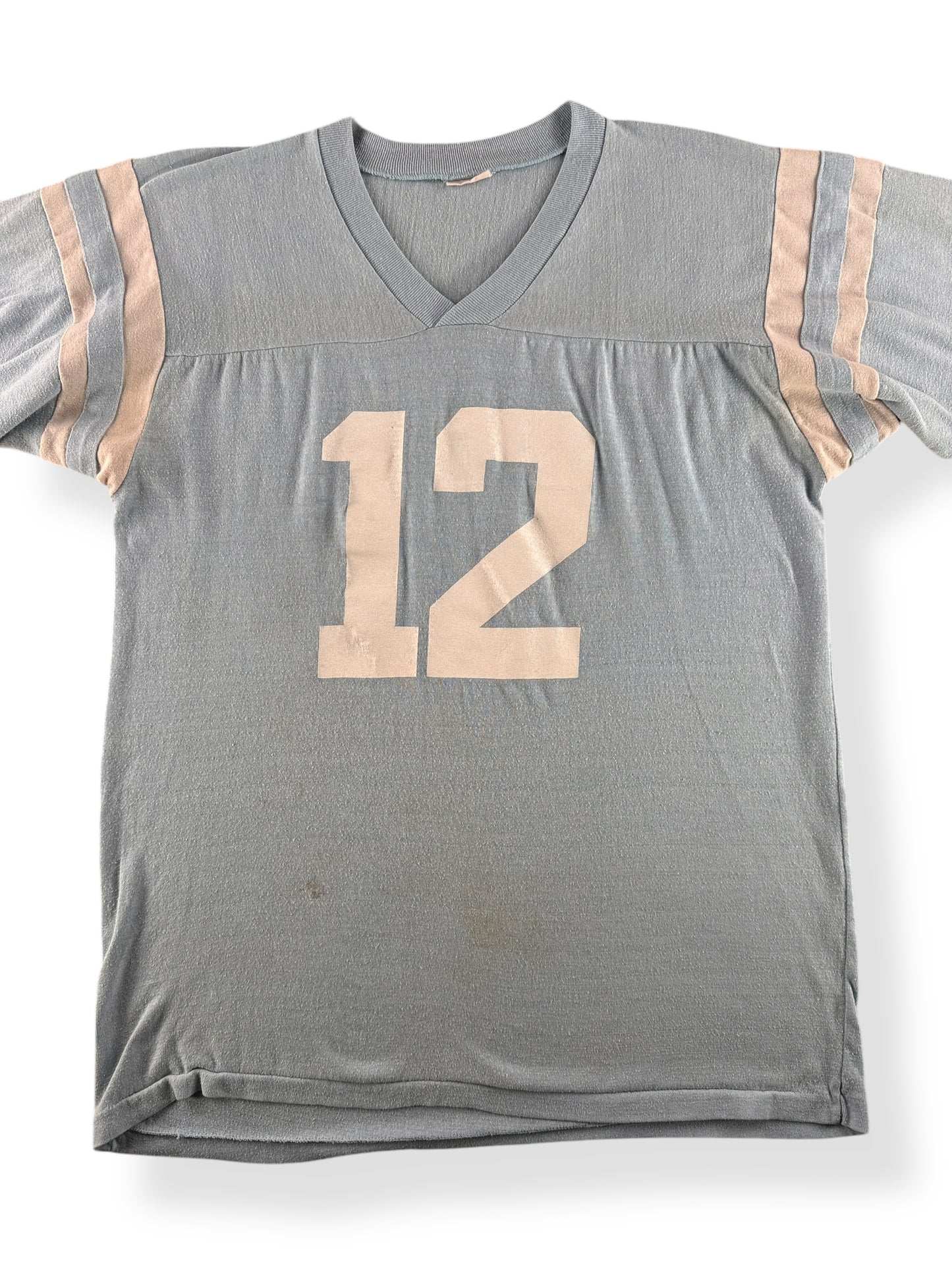 Front Close Up of Vintage Robin's Egg Blue "12" Football Jersey SZ M
