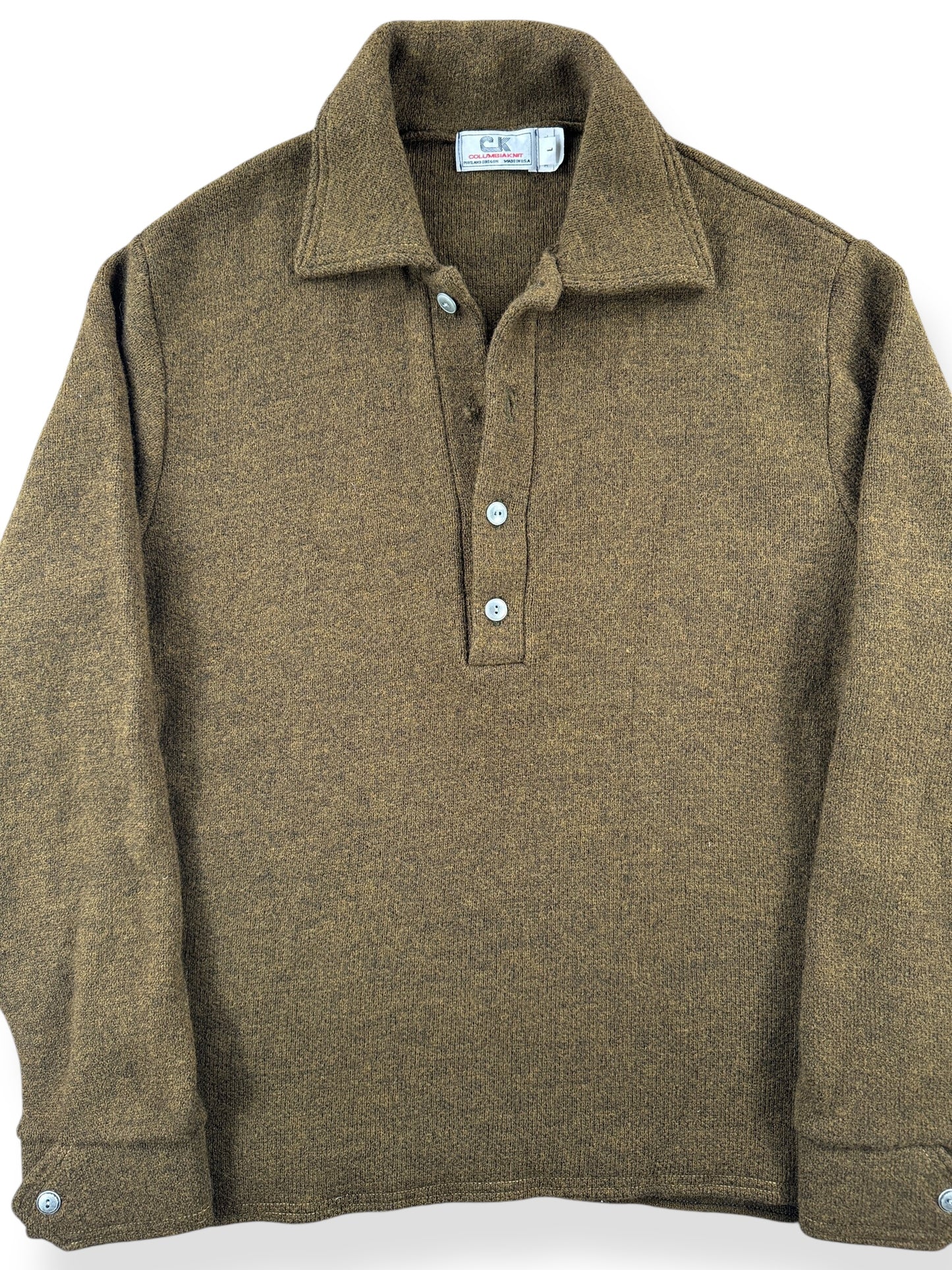 Front Close Up of Vintage Columbia Knit Wool Pullover SZ L