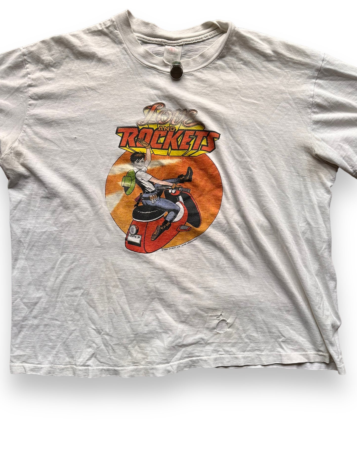 Front Detail on Vintage 1984 Love & Rockets Comic Tee SZ XL | Vintage Art Tee Seattle | Barn Owl Vintage Clothing Seattle