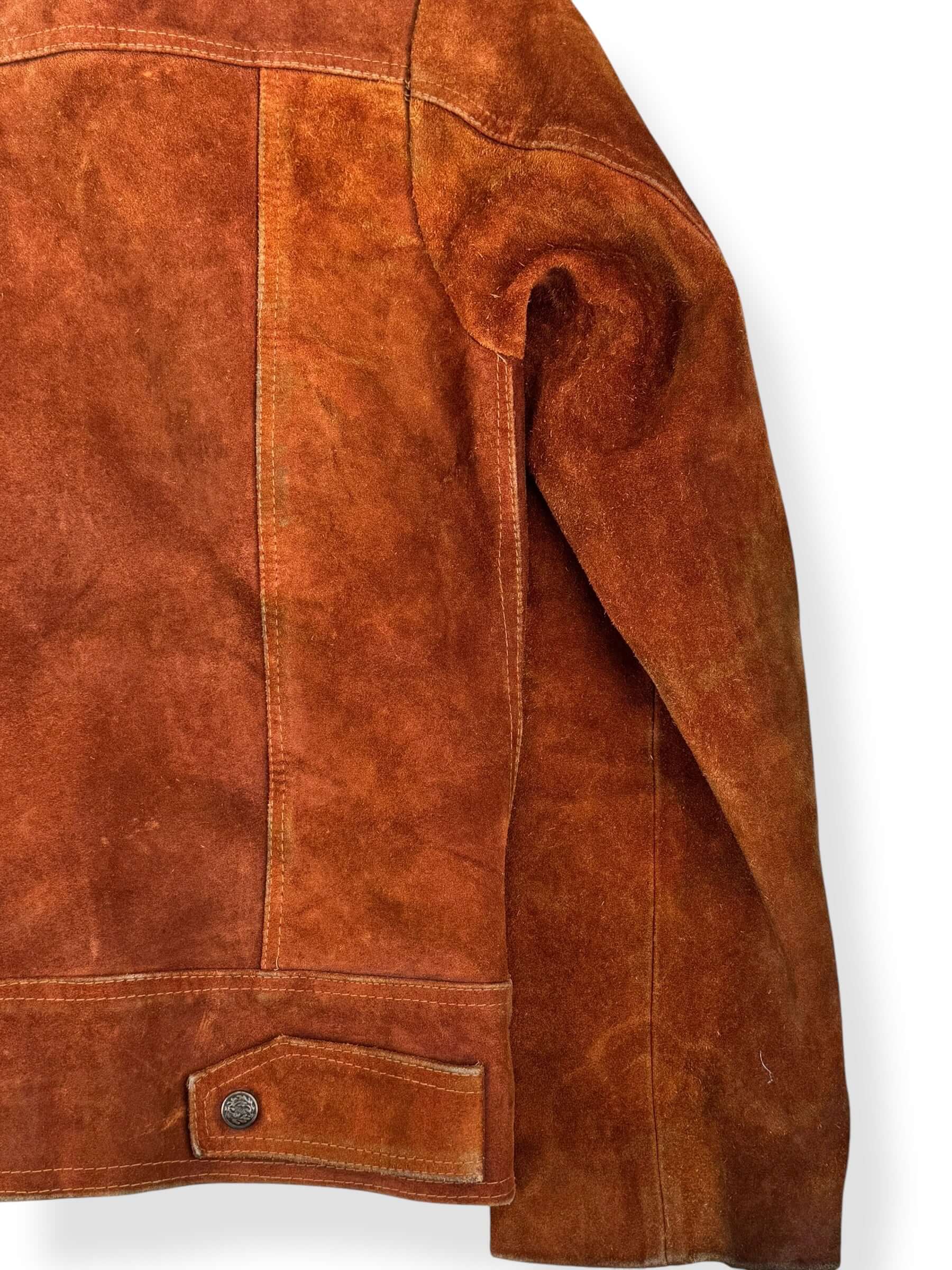 Back right side view of 1970s Leo Suede Trucker Style Jacket M