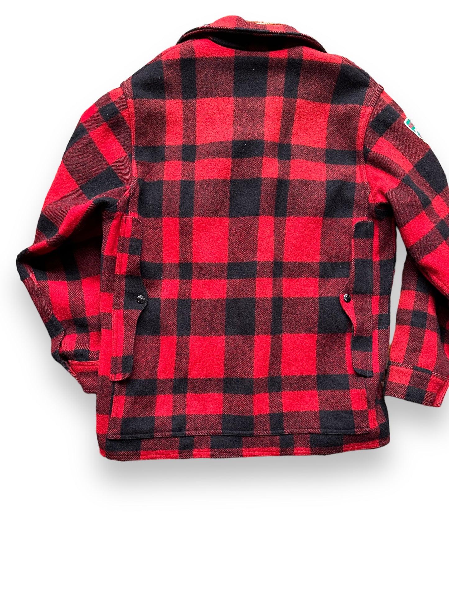 back left of Vintage Filson Mackinaw Jacket with Patches SZ 40 | Barn Owl Vintage Goods | Vintage Filson Workwear Seattle