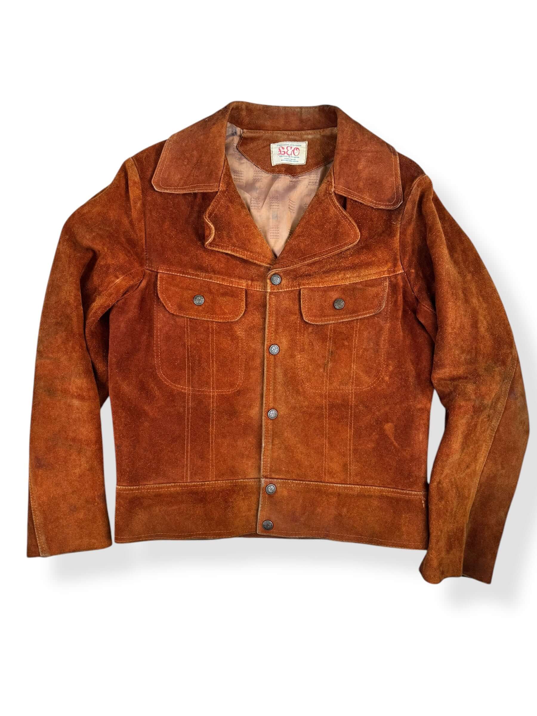 Front view of 1970s Leo Suede Trucker Style Jacket M