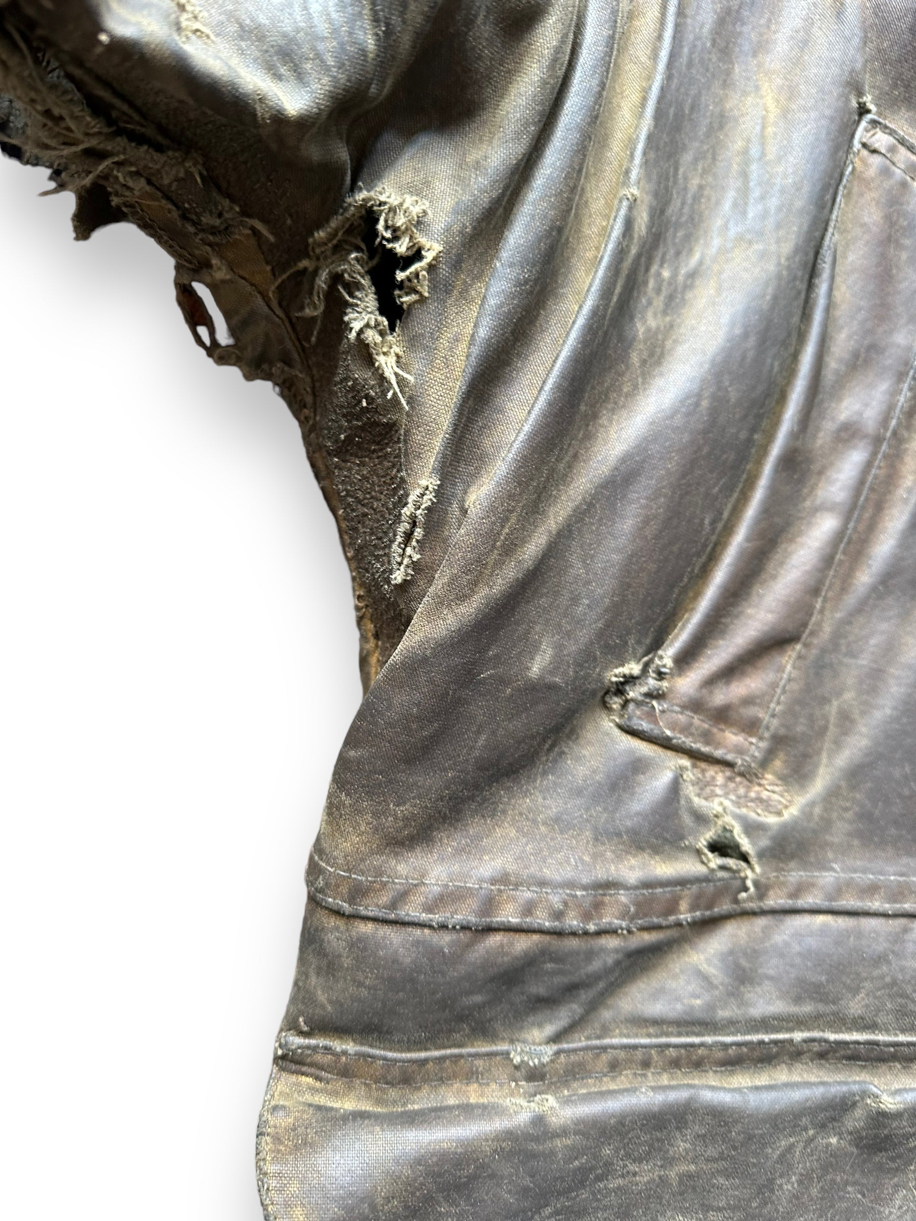 More Repairs in the Right Armpit Area on Filson Nasty Boy Tin Cloth Field Jacket SZ 42 |  Filson Tin Cloth Jacket | Vintage Workwear Seattle