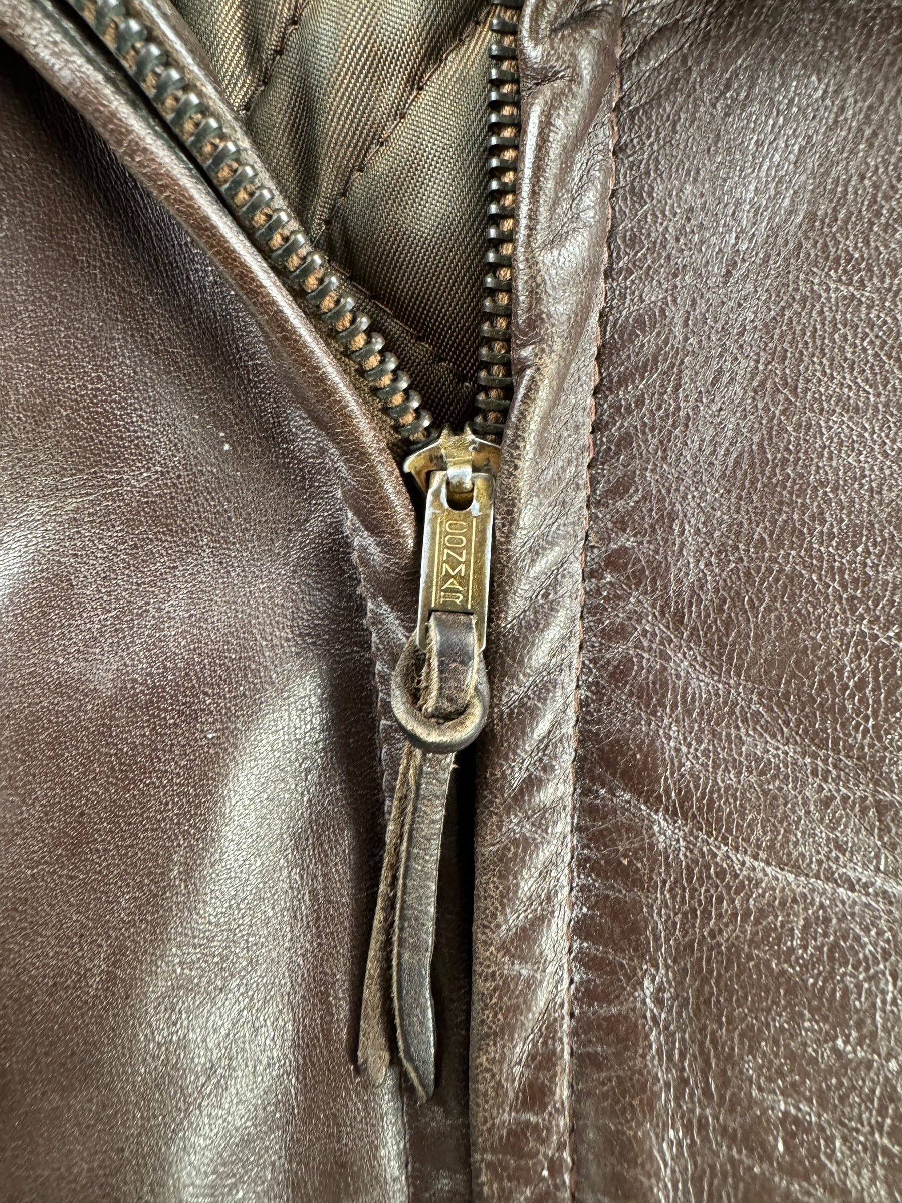 Zipper on Vintage 50s Era Front Quarter Horse Hide Leather Jacket SZ S