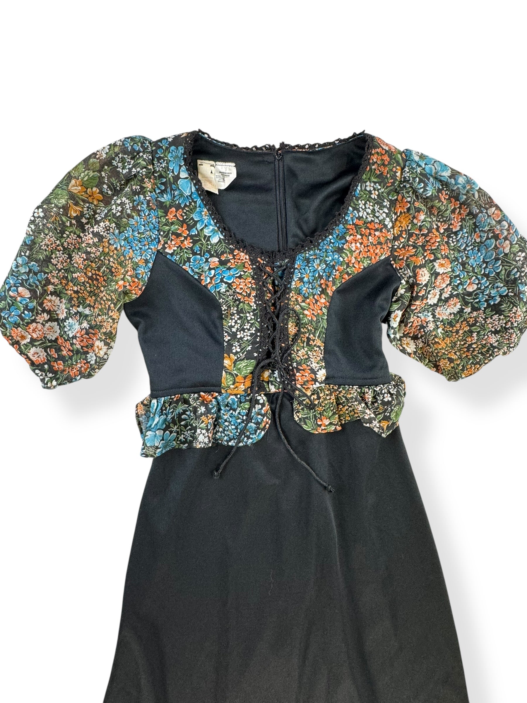 Front of 1970s Prairie Goth Dress S-M