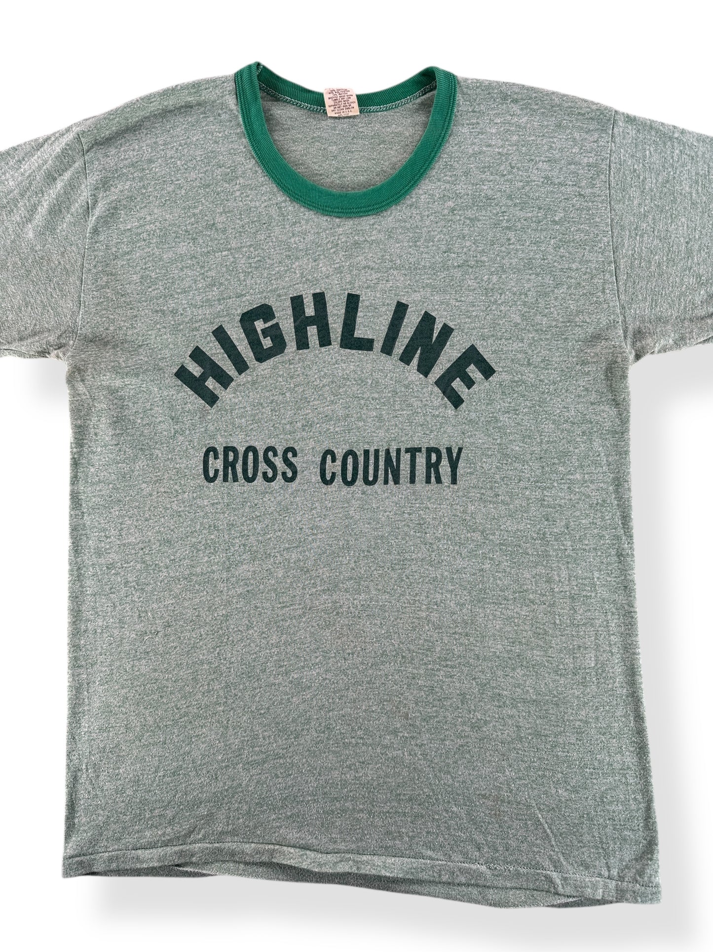 Front Close Up of Vintage Highline Cross Country Ringer Tee SZ M