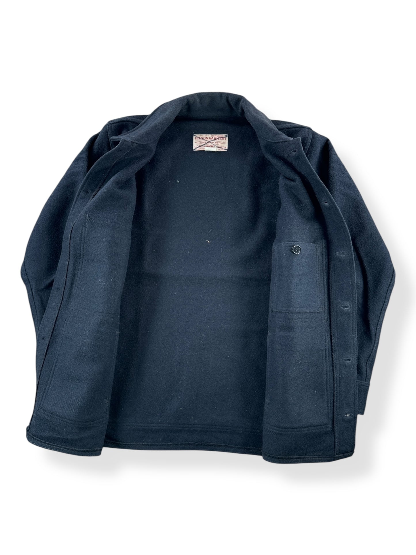 Inside of Vintage Filson Black Mackinaw Wool Cruiser SZ 38