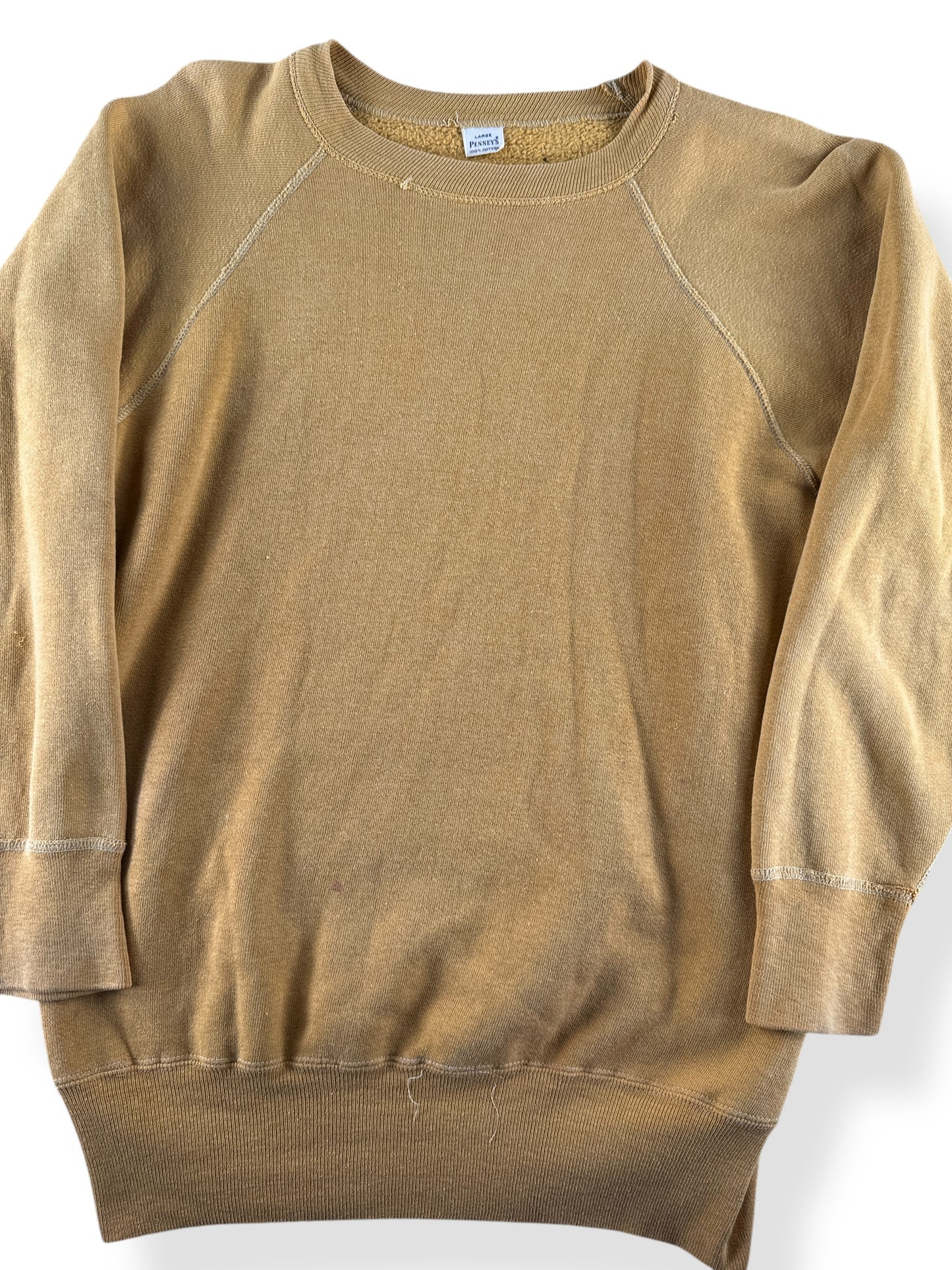Front Close Up of Vintage Mustardy Yellow Penney's Crewneck SZ L