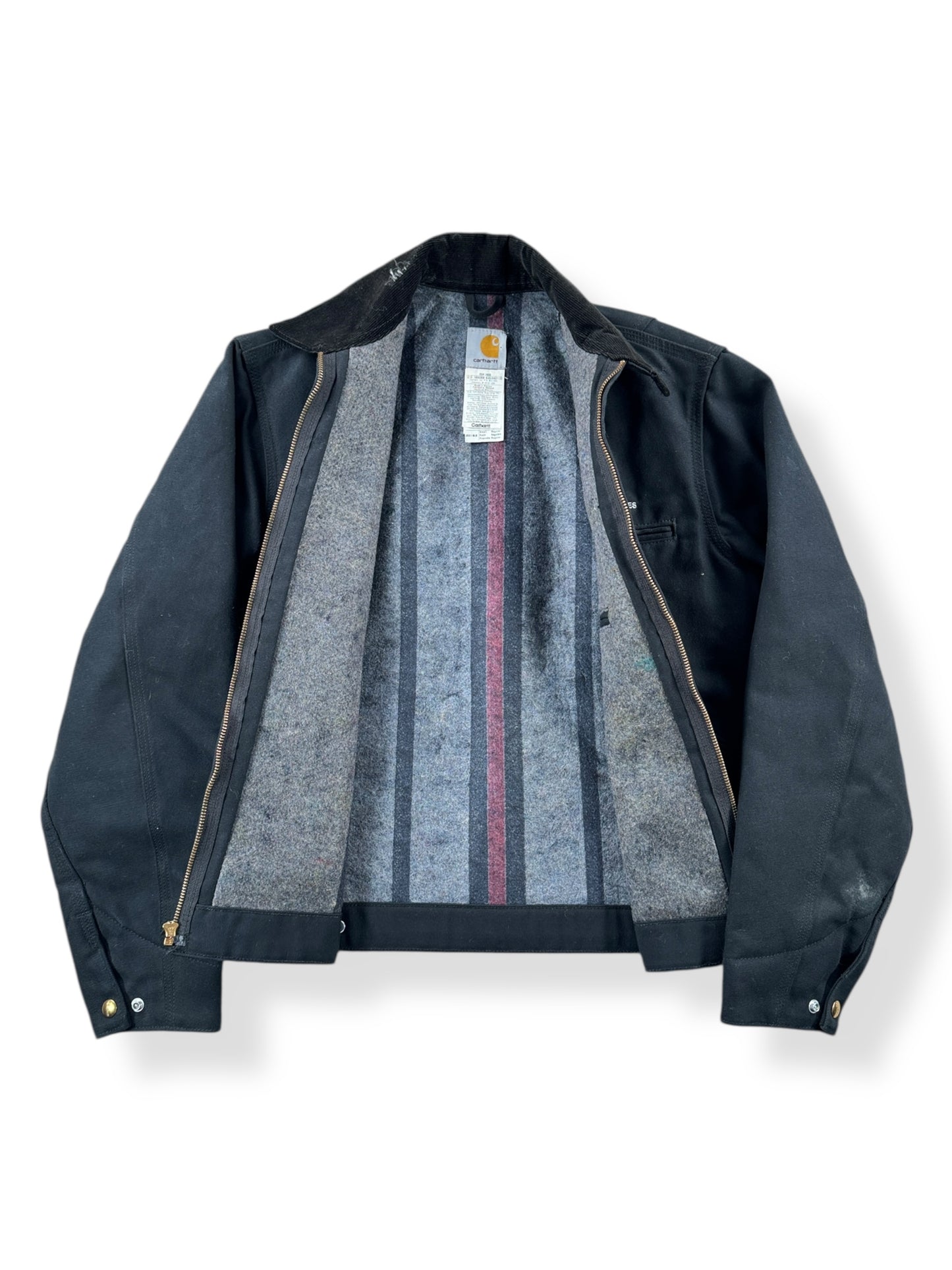 Inside of Crispy Black EJB Carhartt Detroit Jacket SZ S