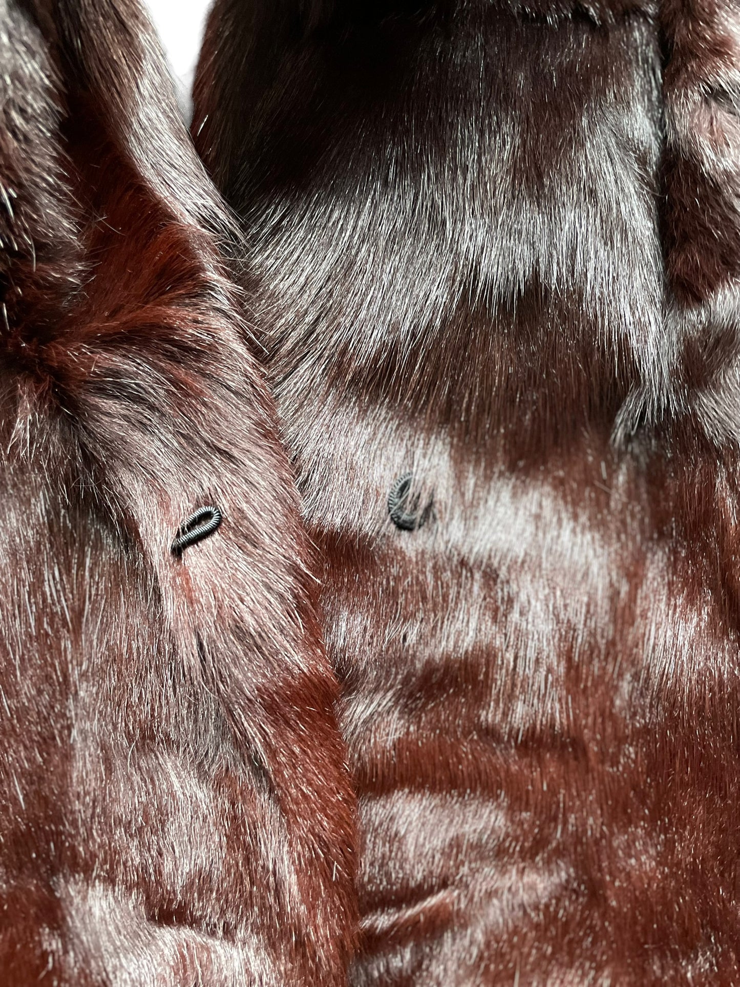 Hook and eye closure of 1940s Custom Made Blum Fur Co. Cropped Coat SZ M-L | Seattle True Vintage | Barn Owl Vintage Coats