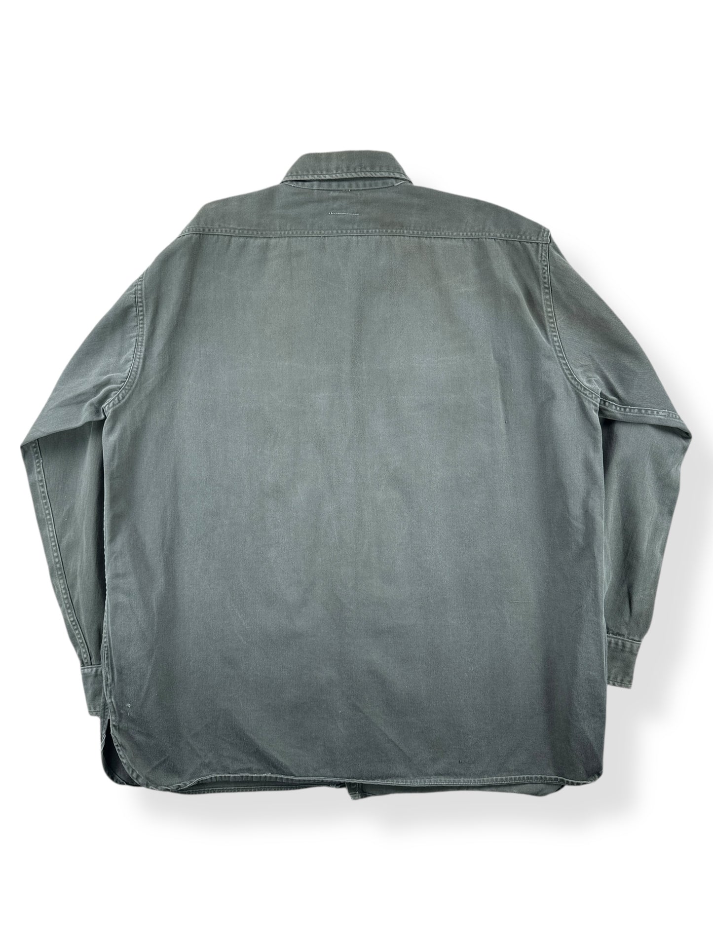 Back of Vintage Washington "Dee-Cee" Vat Dyed Grey Twill Shirt SZ XL AS IS