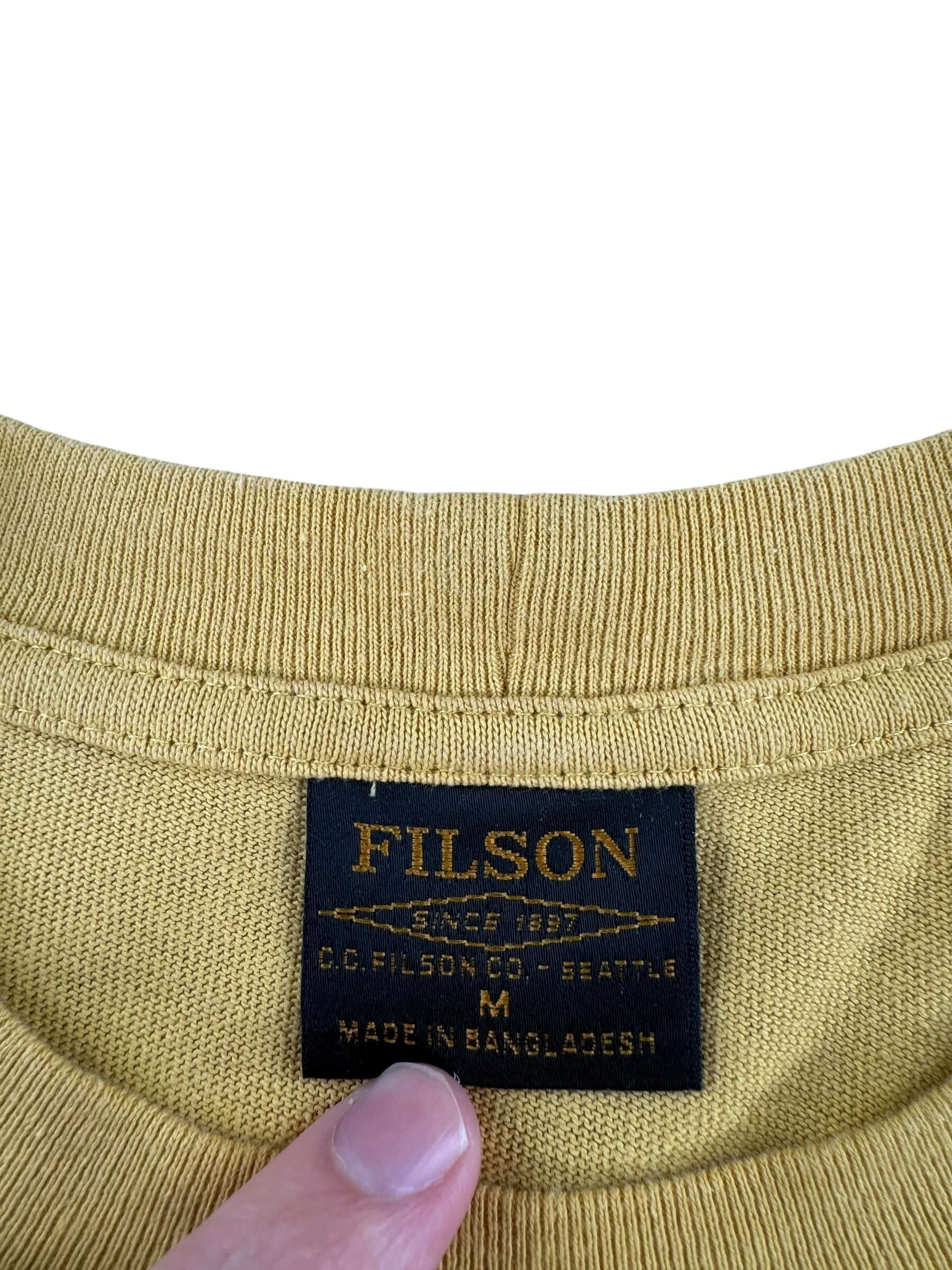Tag on Filson Frontier Dun Yellow Pocket Tee SZ M
