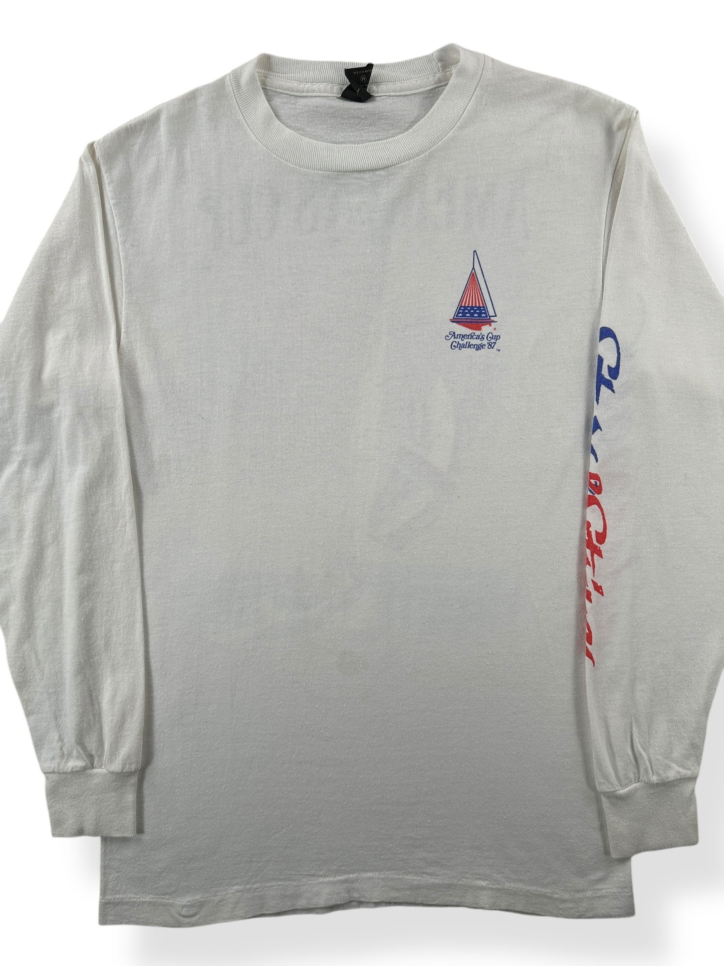 Front Close Up of Vintage '87 Americas Cup Longsleeve Tee SZ S