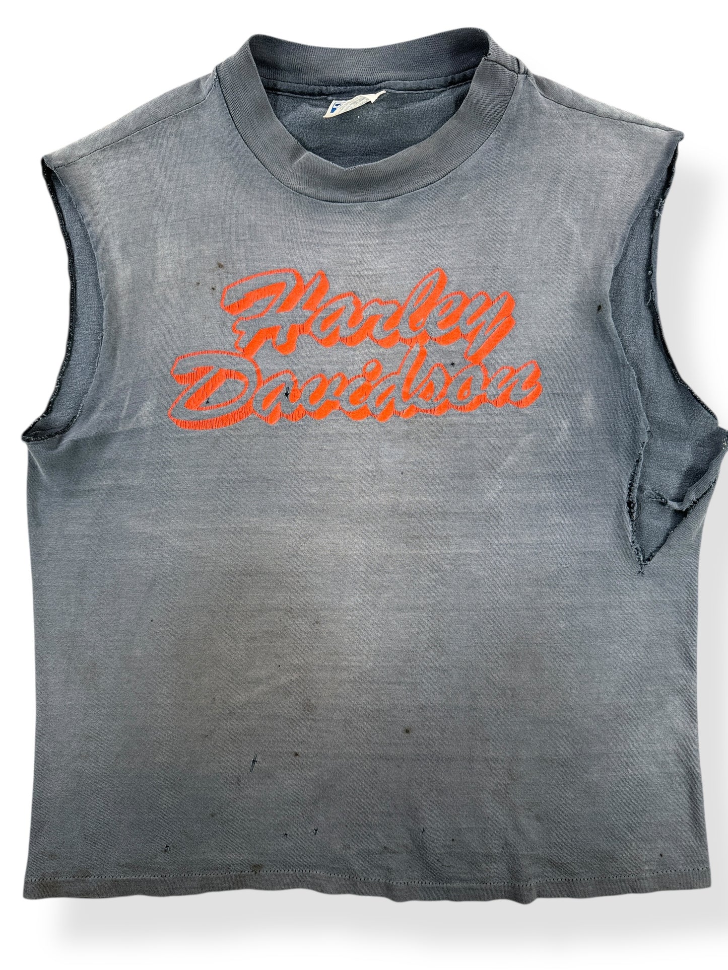 Front Close Up of Vintage Insanely Faded Harley Davidson New Mexico Cutoff Tee SZ M