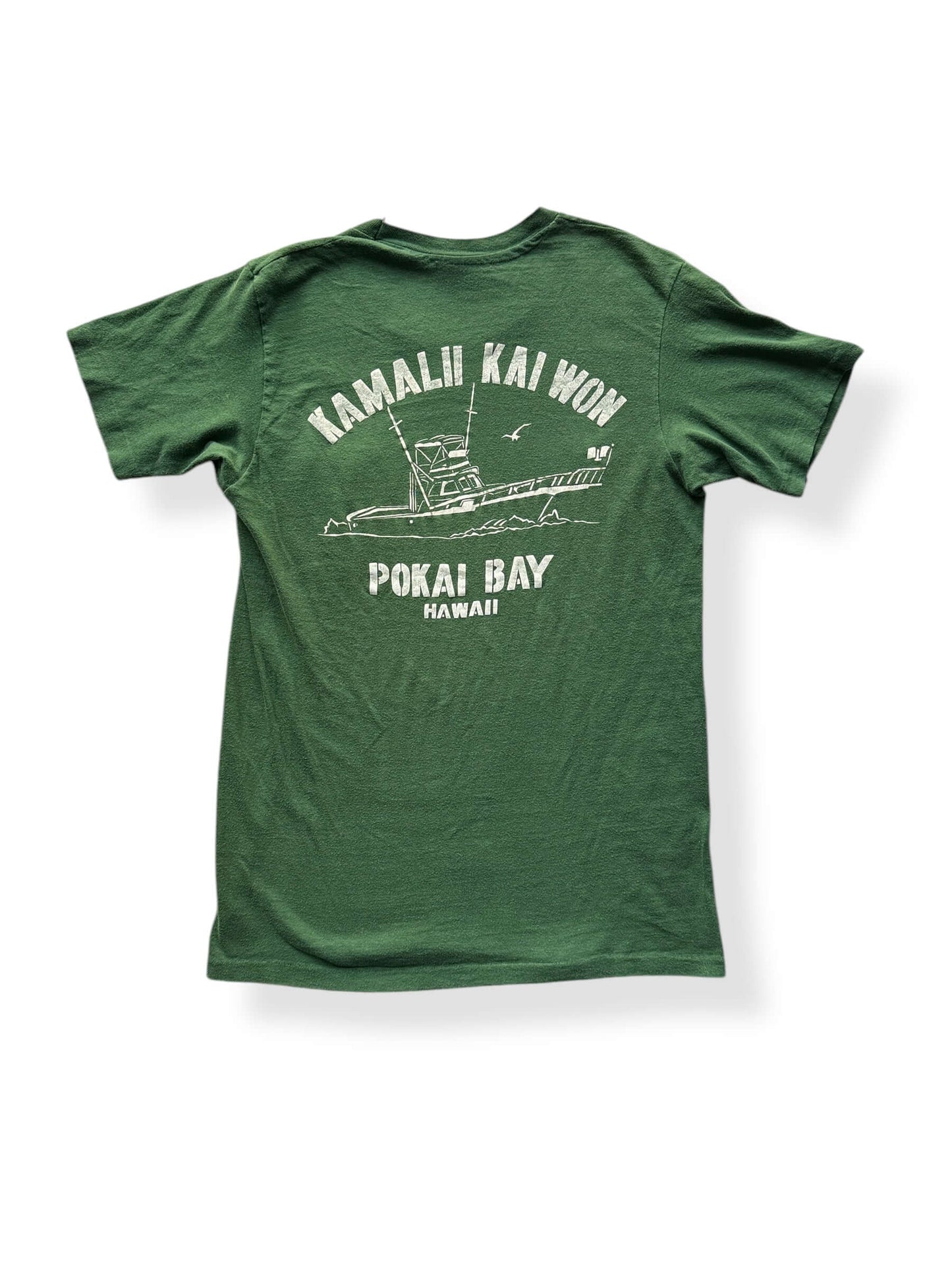 Back of Vintage Green Hanes Pokai Bay Pocket Tee SZ S