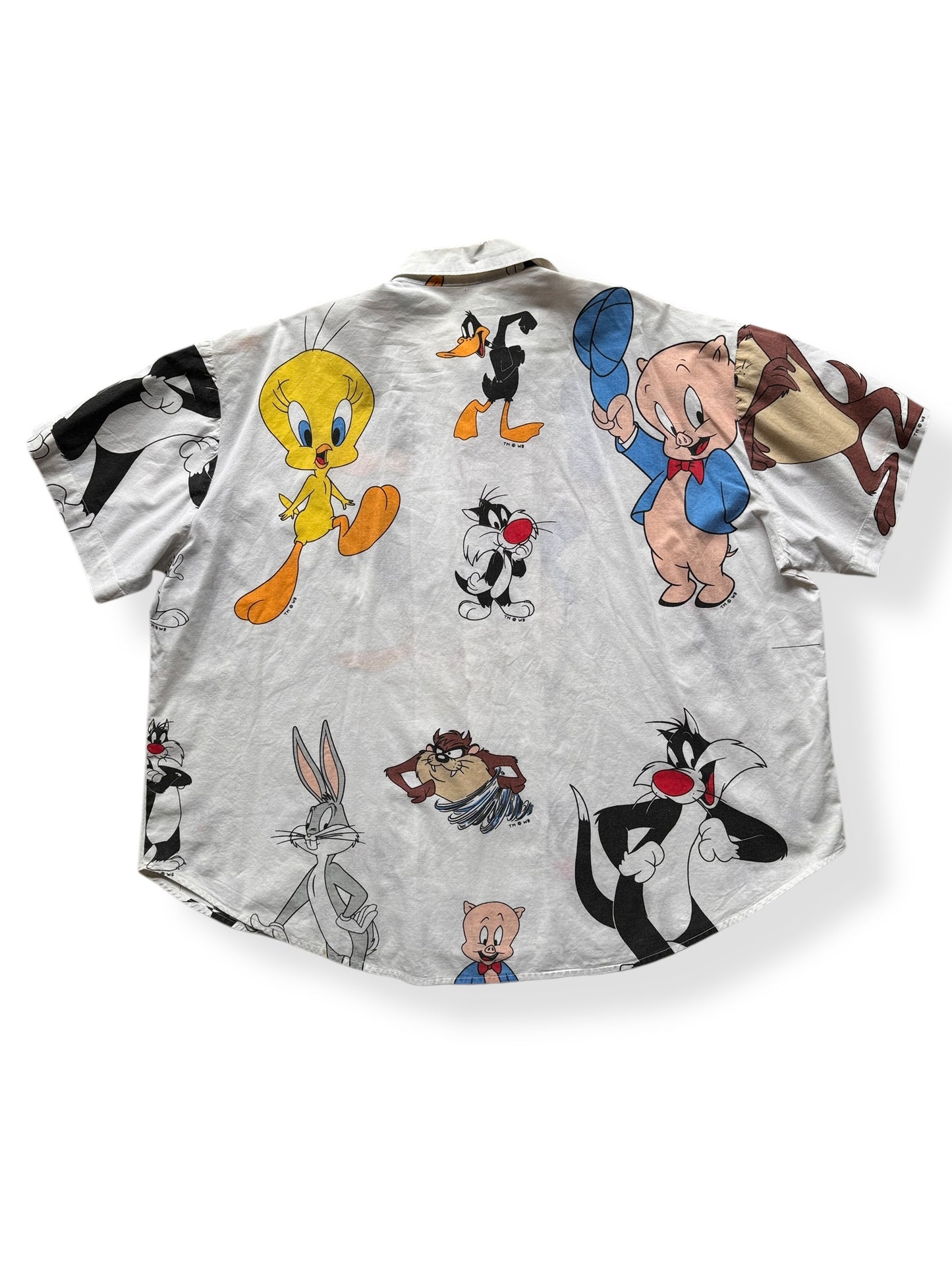 Back of Vintage White Daffy & Porky Button Up SZ XXL