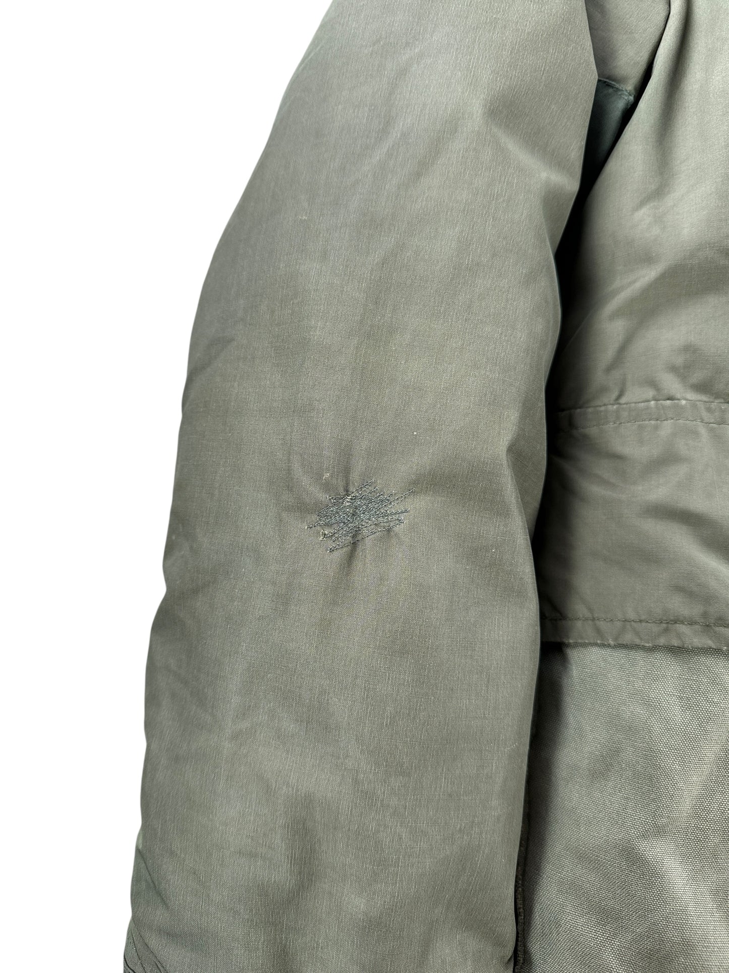 Repair on Sleeve of Vintage Eddie Bauer Down Blizzard Proof Green Parka SZ M