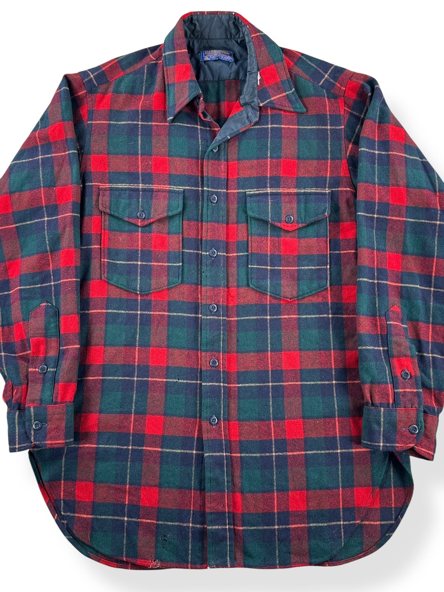 Front Close Up of Vintage Red Navy & Green Pendleton SZ M
