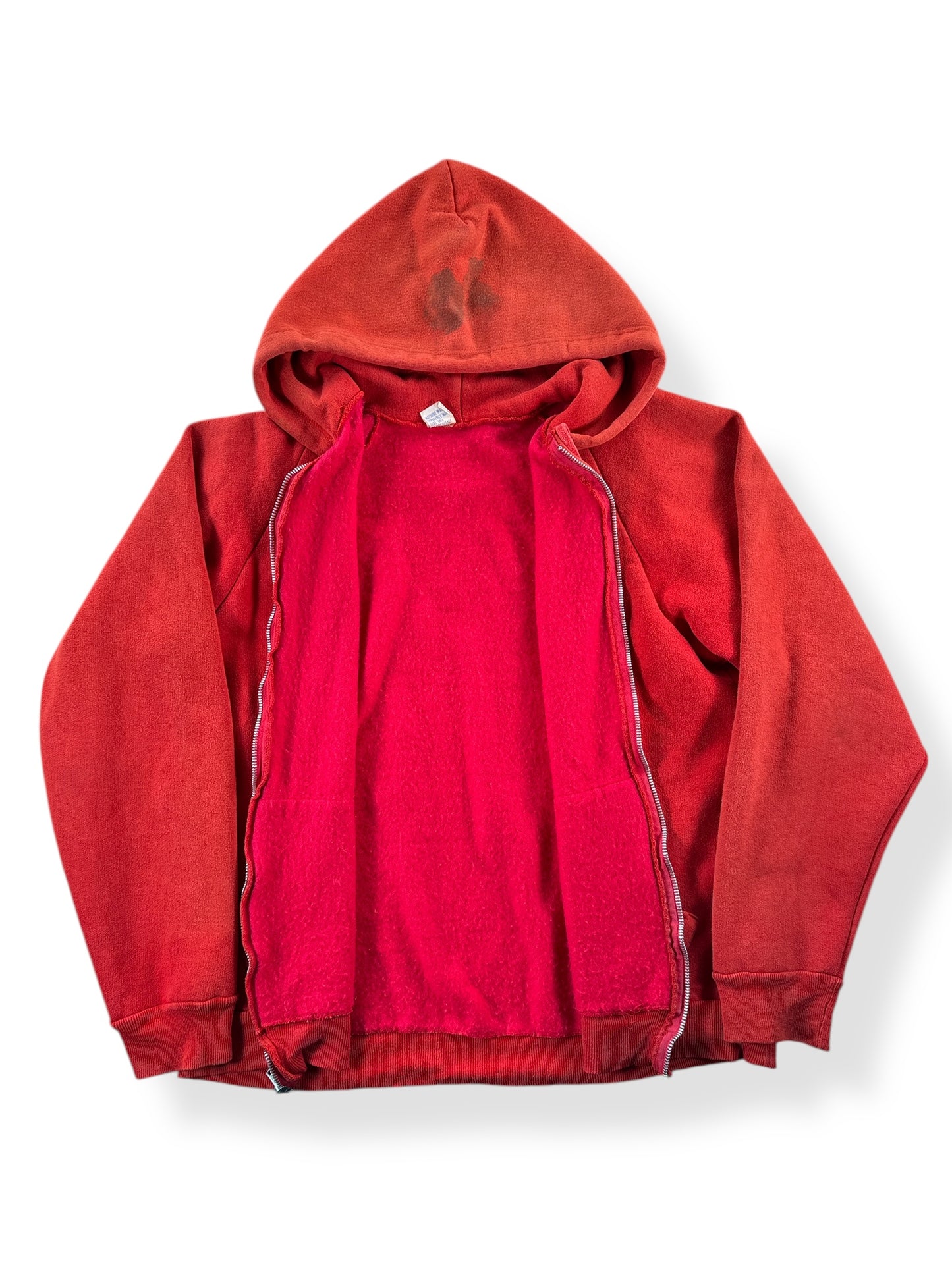 Inside of Vintage Red Cotton Blend Faded Hoodie SZ L