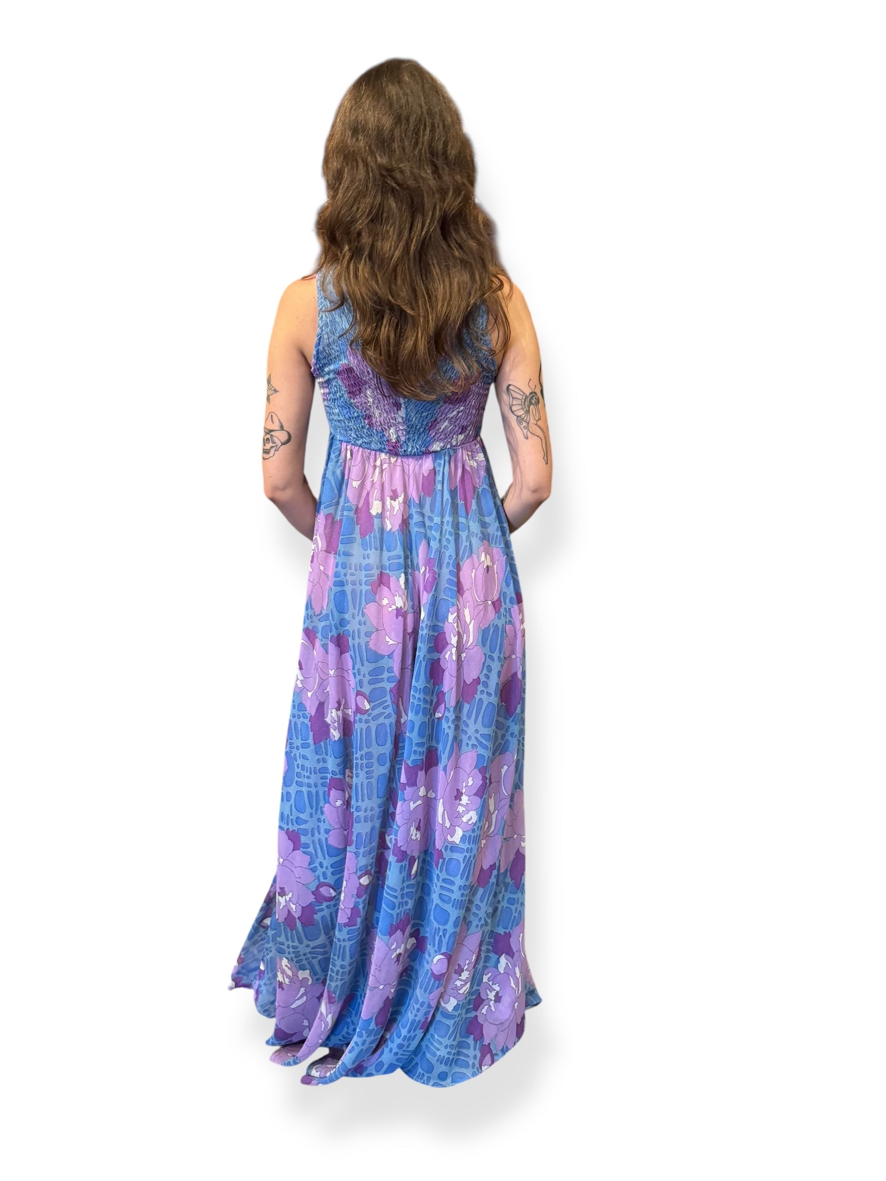 Back of 1970s Denise Are There! Floral Dress S-M
