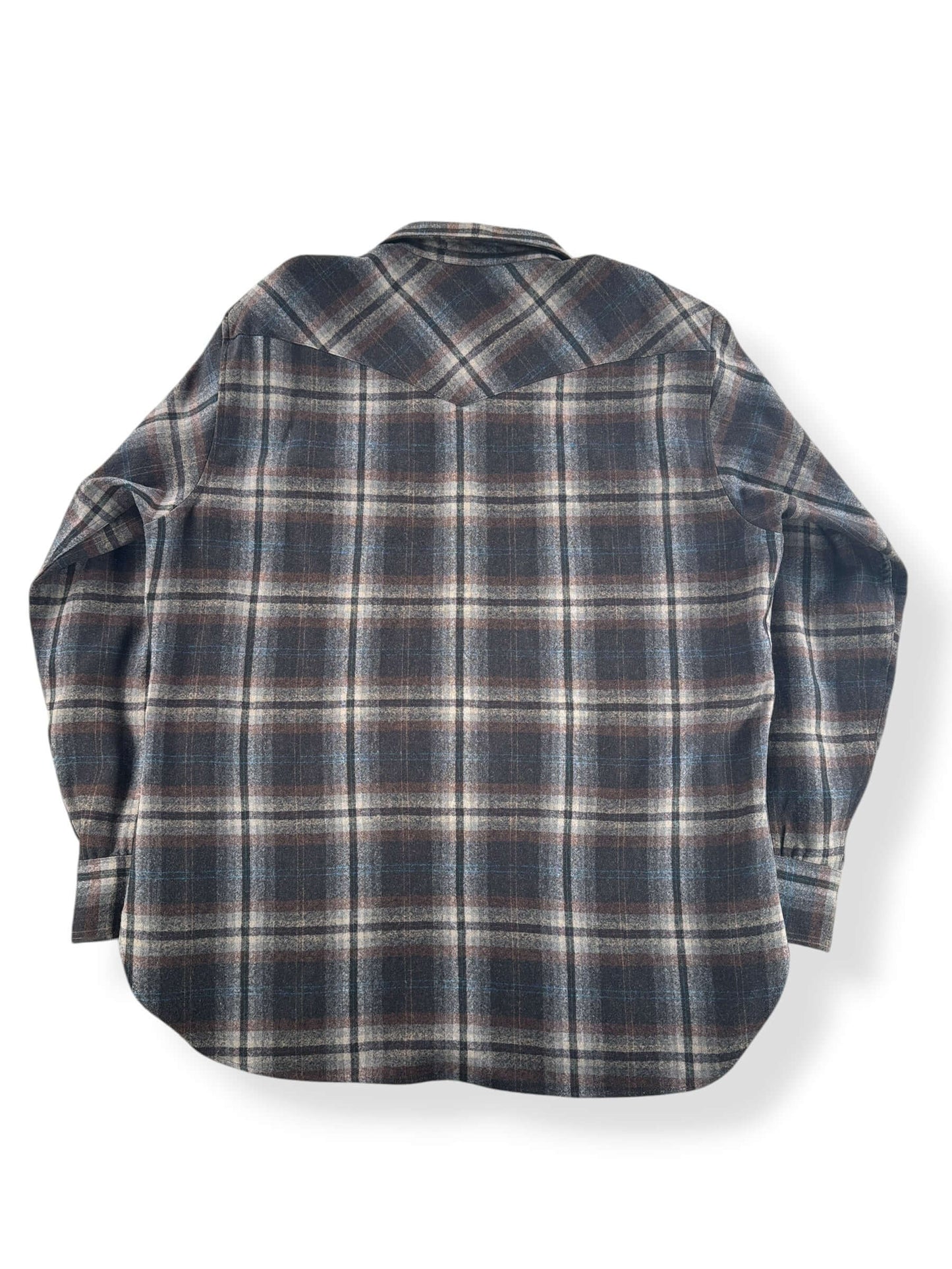 Back of Vintage Pendleton Western Wear Brown Pearlsnap Flannel SZ XL