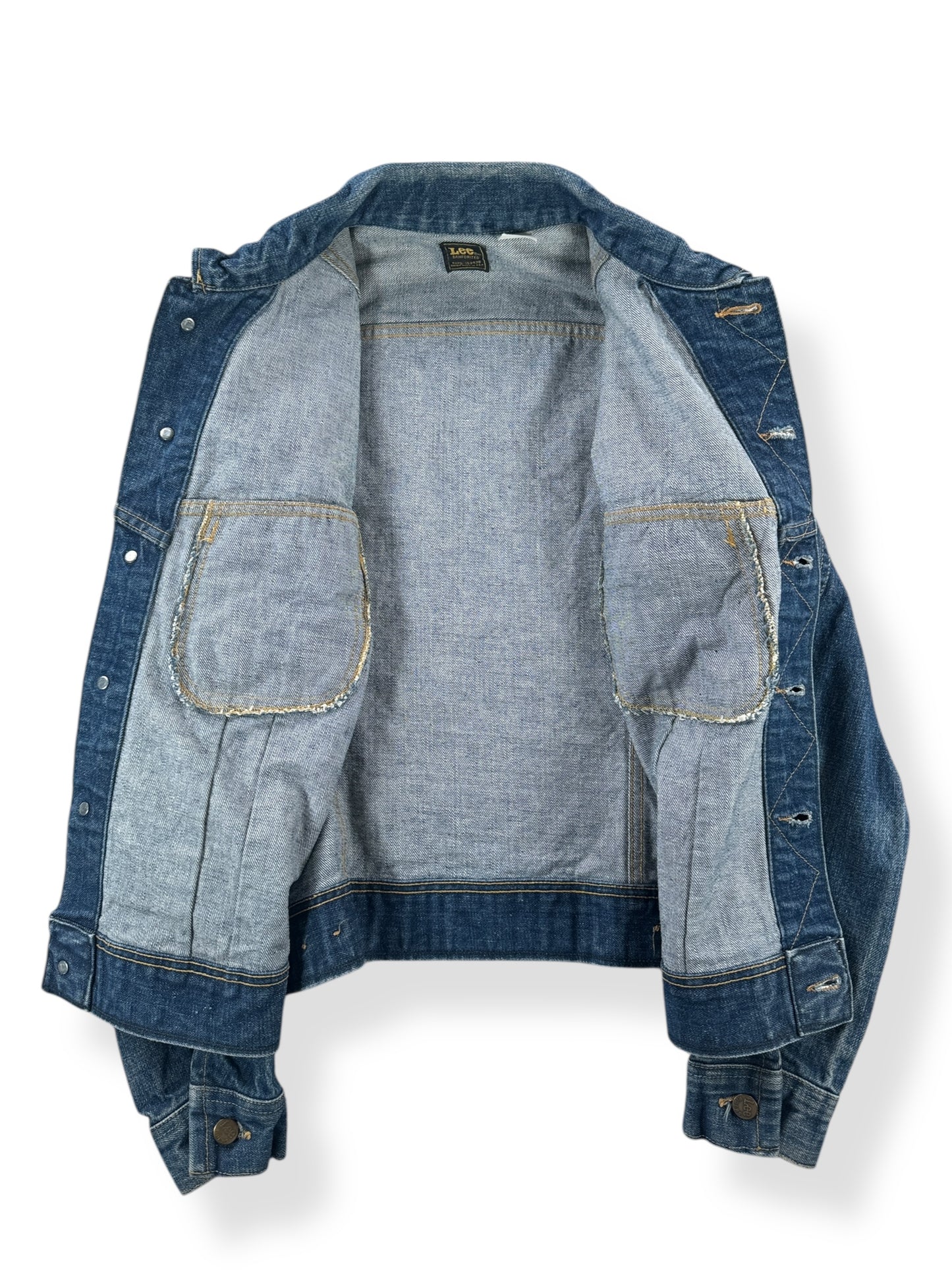Inside of Vintage Dark Lee Sanforized Denim Jacket SZ M
