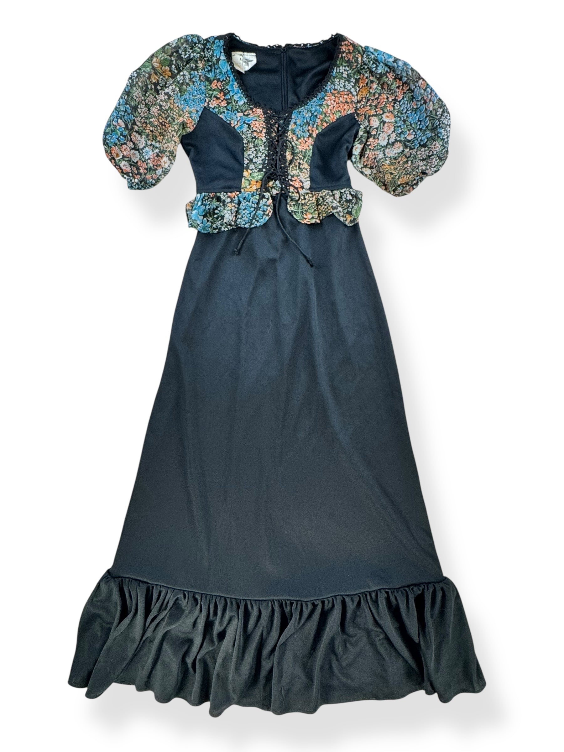 Front of 1970s Prairie Goth Dress S-M
