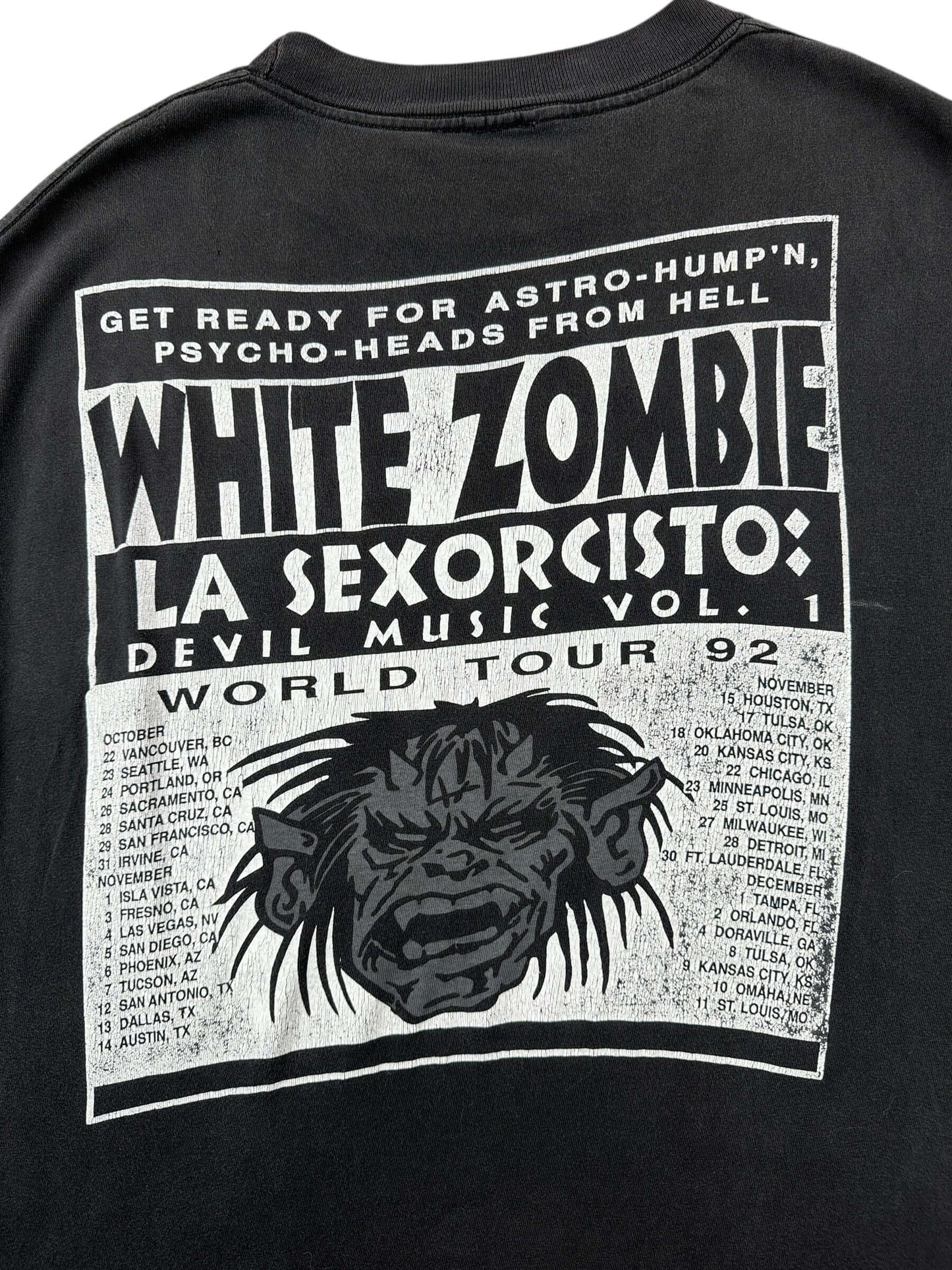 Back Graphic of Vintage White Zombie Monster Yell La Sexorcisto 1992 Tour Tee SZ L