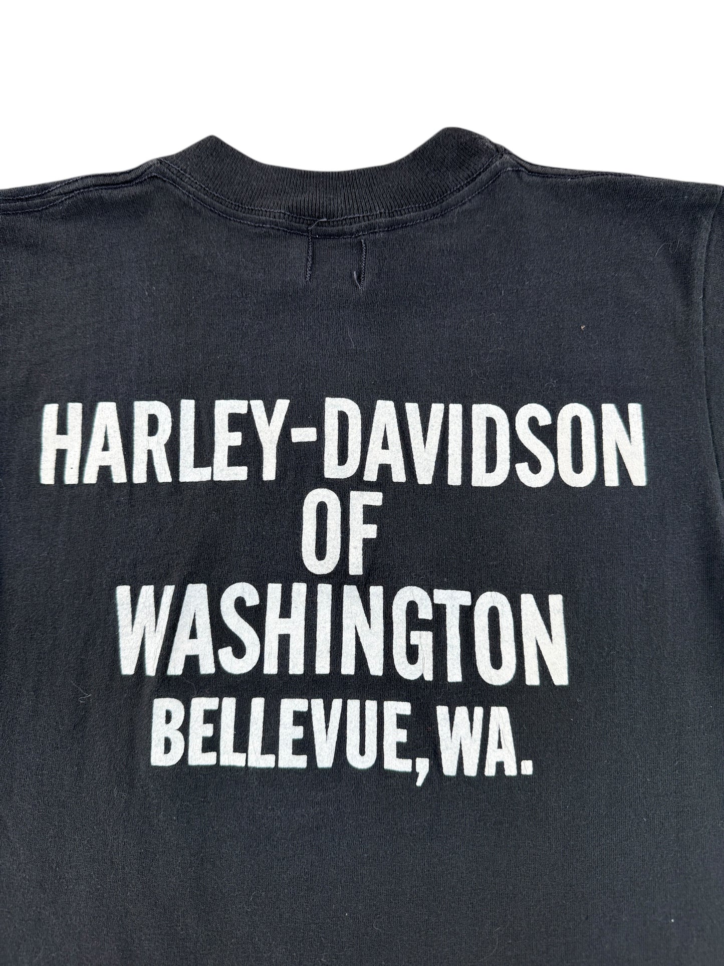 Back Graphic of Vintage Bellevue Harley Spread Eagle Tee SZ S (Fits XS)