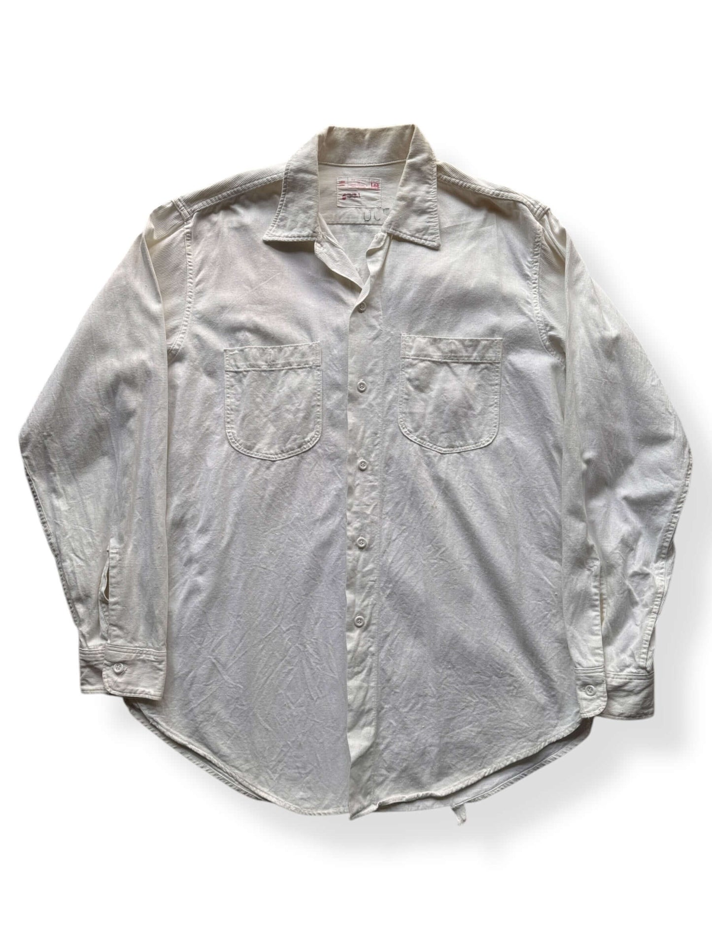 Front of Vintage Lee White Pique Cloth Sanforized Work Shirt SZ L Long