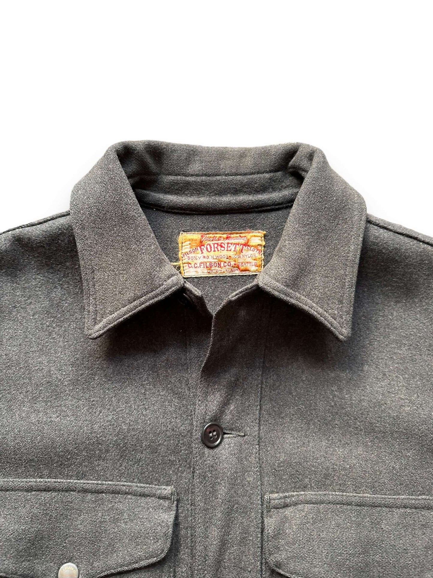collar on Vintage Union Made Forsett Filson Mackinaw Cruiser SZ 36