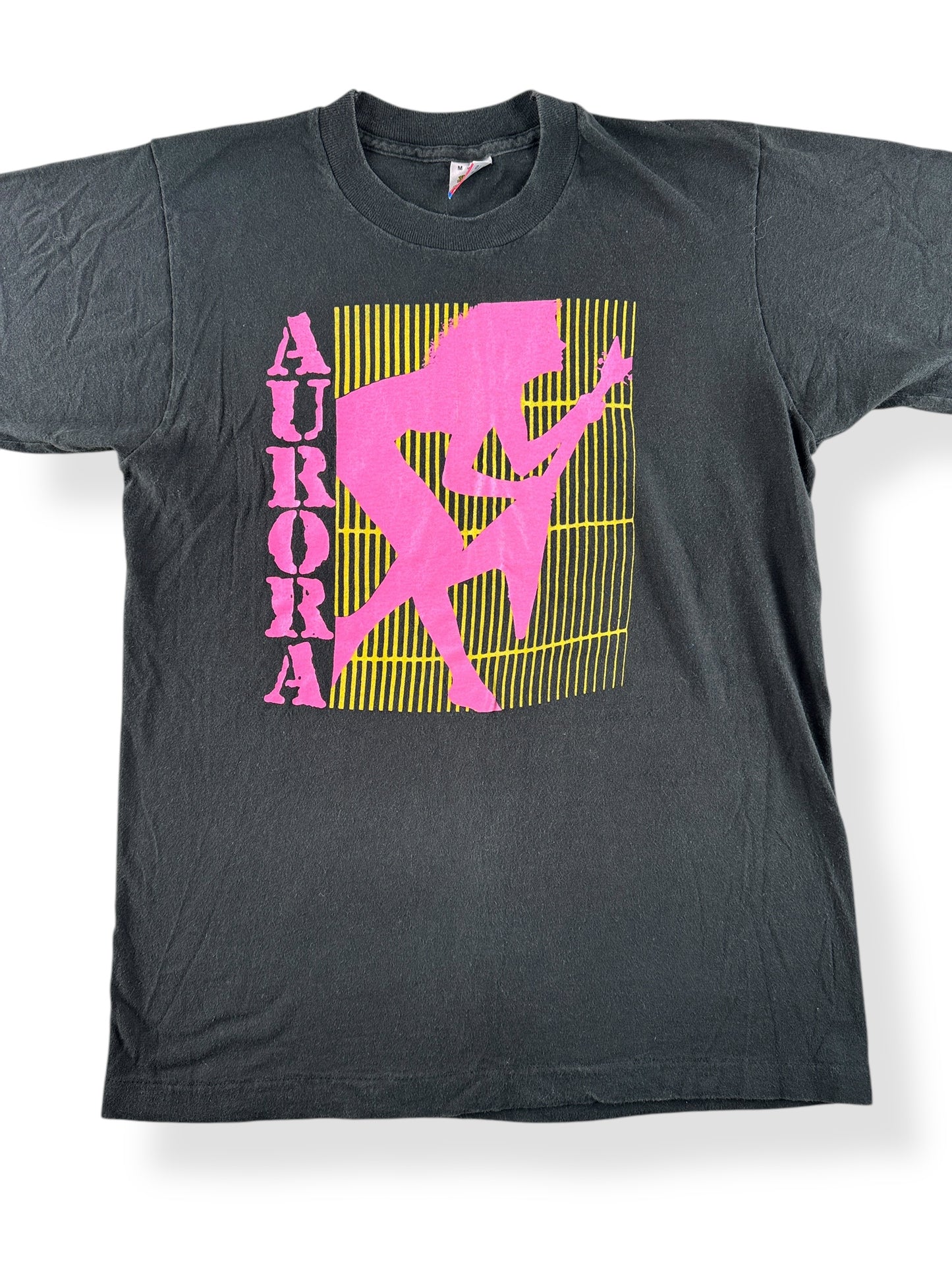 Front Close Up of Vintage 80s Era Neon Aurora Tee SZ M