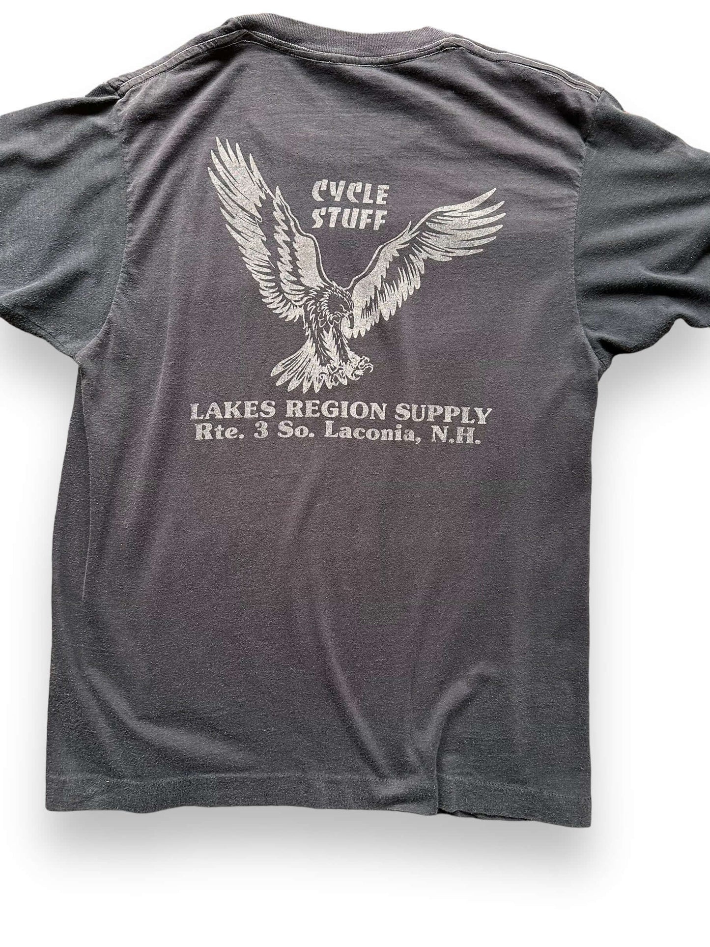Rear Detail of Vintage Laconia Motorcycle Classic Tee SZ L | Vintage Harley Tee Seattle