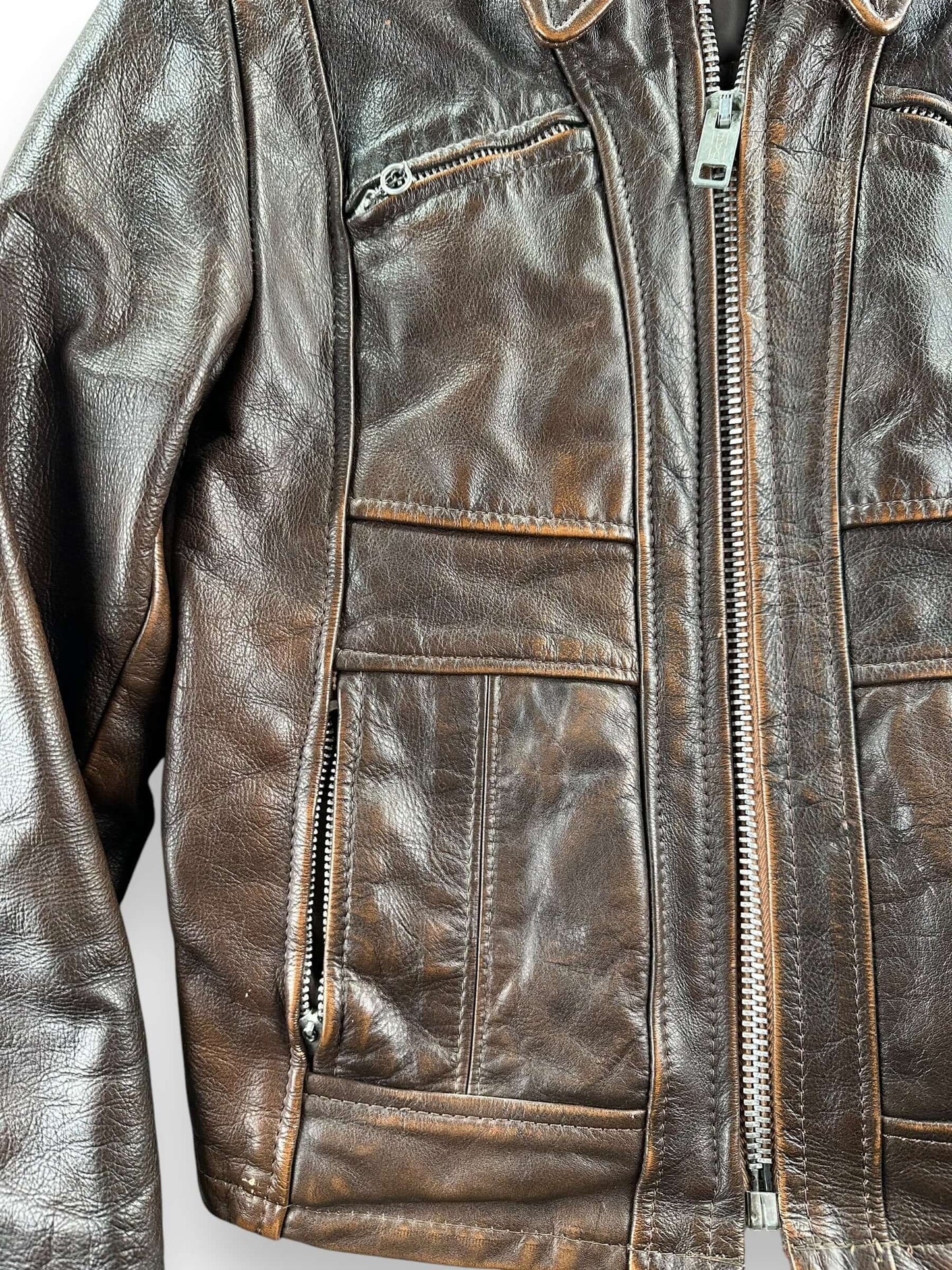 front close up of Vintage Lesco Leathers Jacket SZ XS