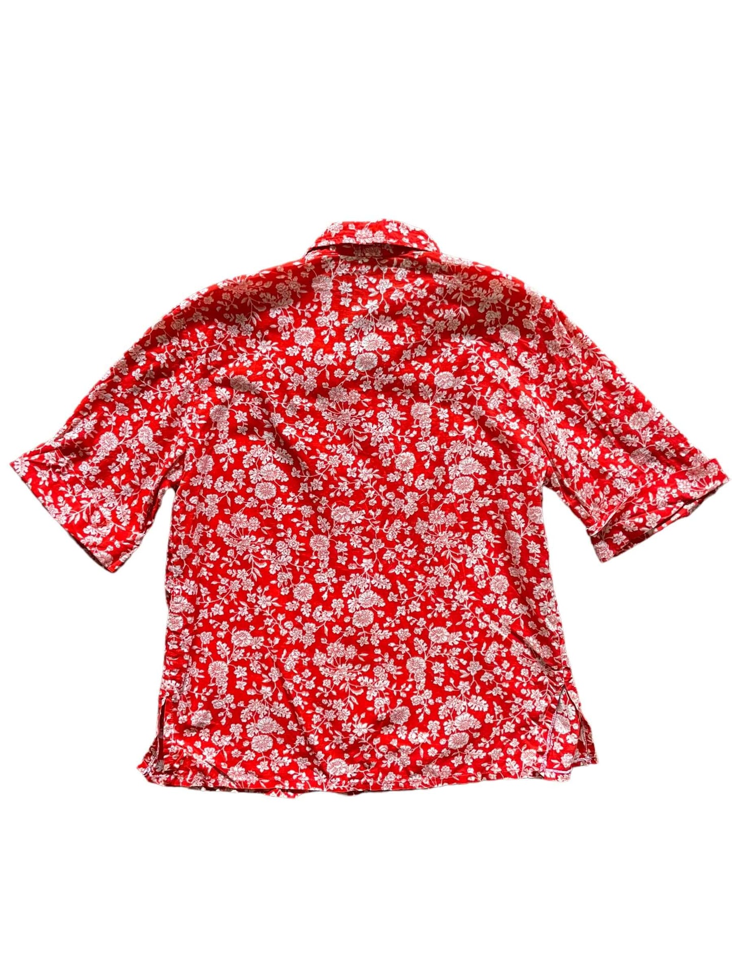 Full back view of Vintage 1970s Red Floral Top SZ M-L | Vintage Ladies Clothing | Barn Owl True Vintage