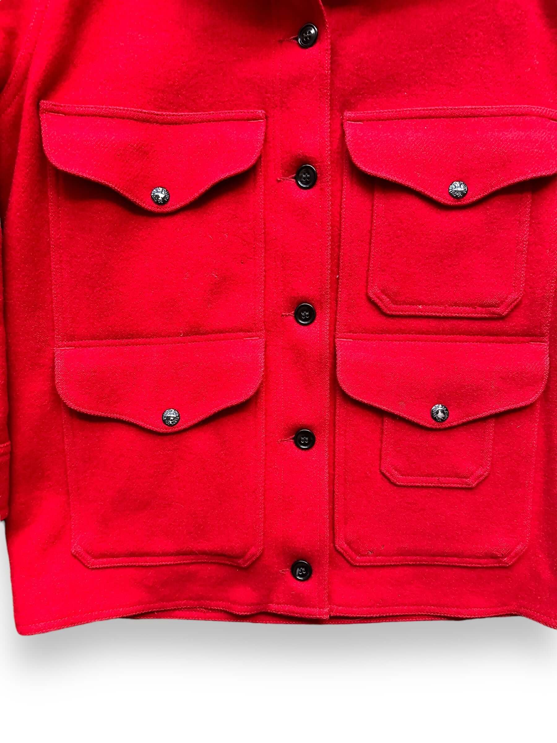 Lower Front View of Vintage Union Made Filson Scarlet Cruiser SZ 40 | Vintage Filson Seattle Workwear | Vintage Workwear Seattle