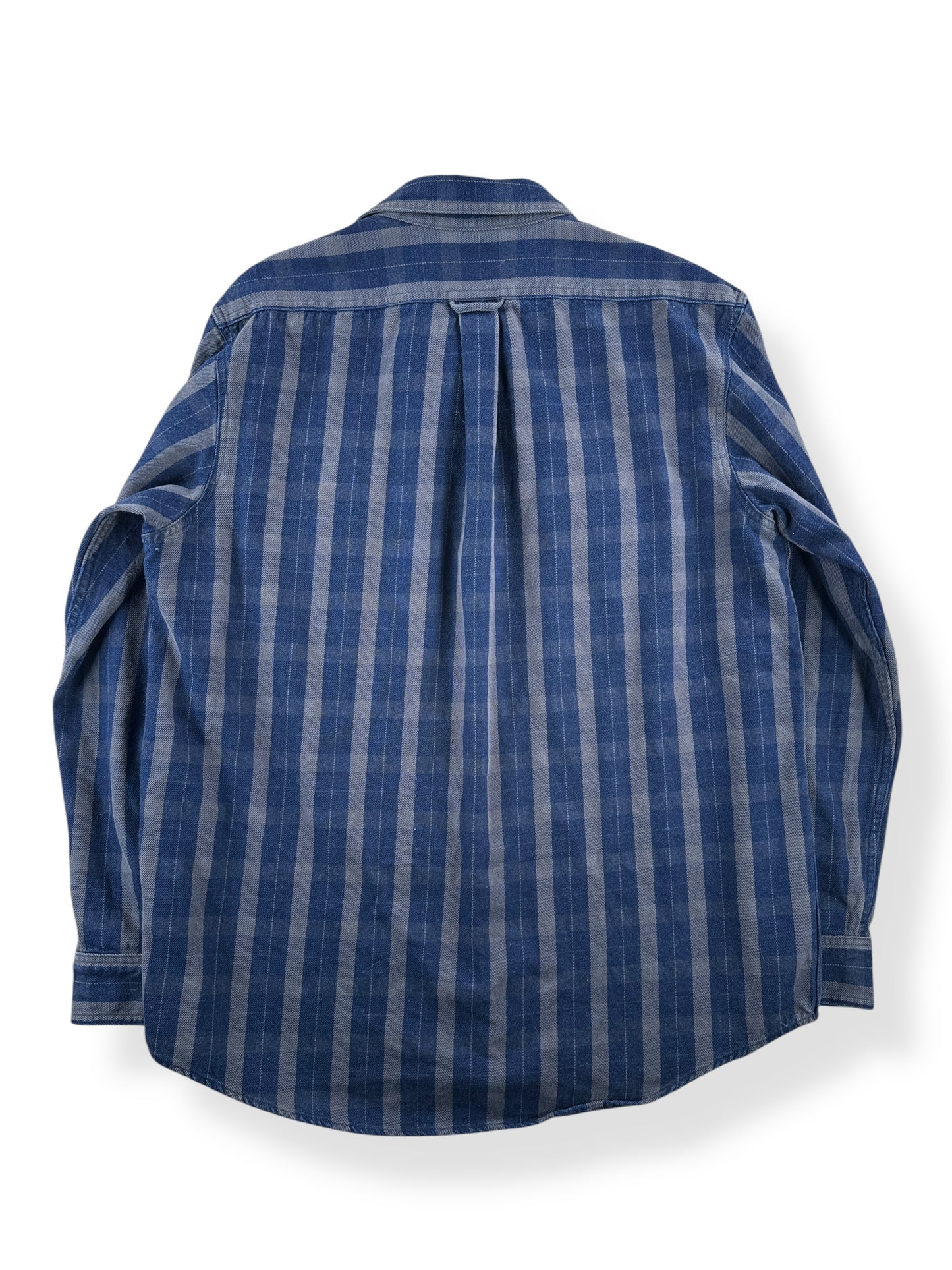 Back of C. C. Filson Blue & Gray Striped Cotton Flannel SZ L