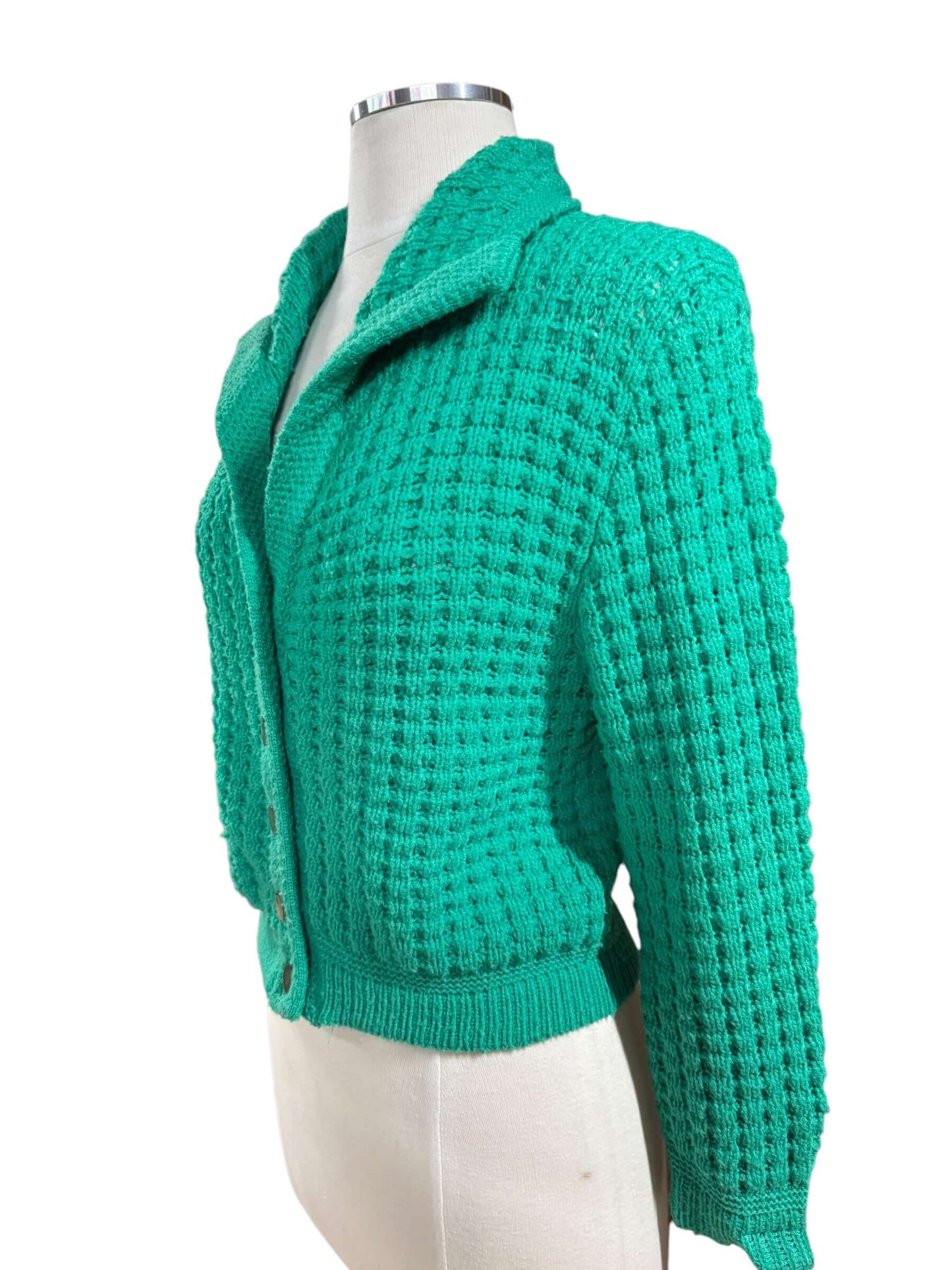 Side view of 1960s "Luxury of Cashmere" Orlon Sayelle Cardigan M
