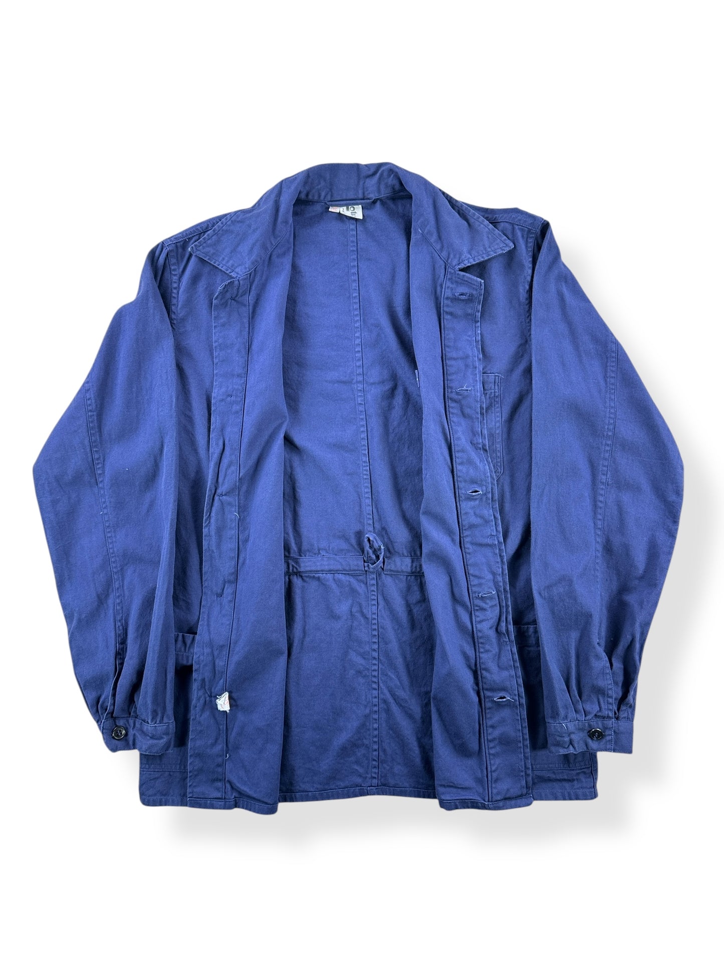 Inside of Vintage Dark Blue French Chore Coat SZ M