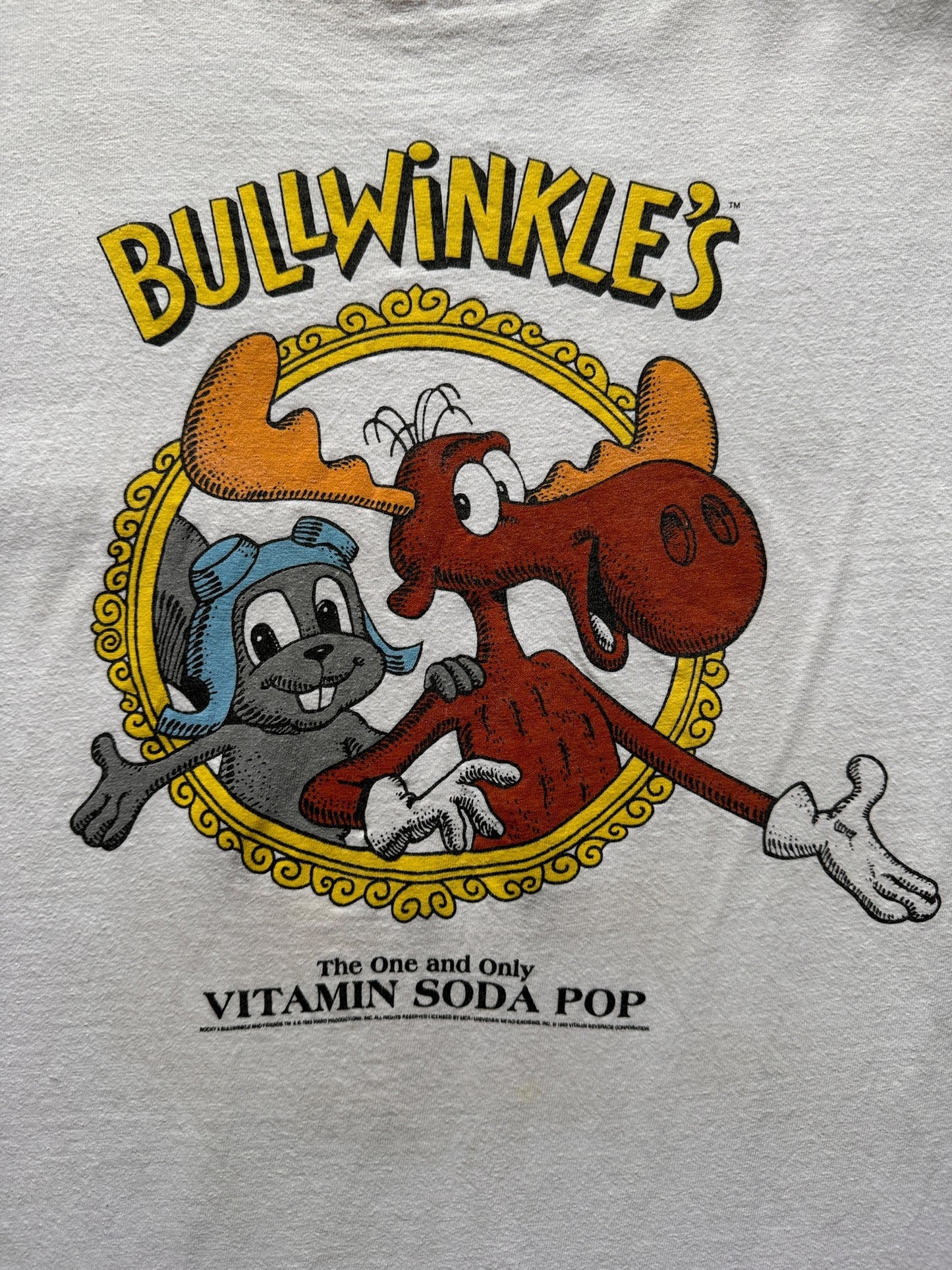 Front Graphic of Vintage Bullwinkle's Vitamin Soda Pop Tee SZ XL