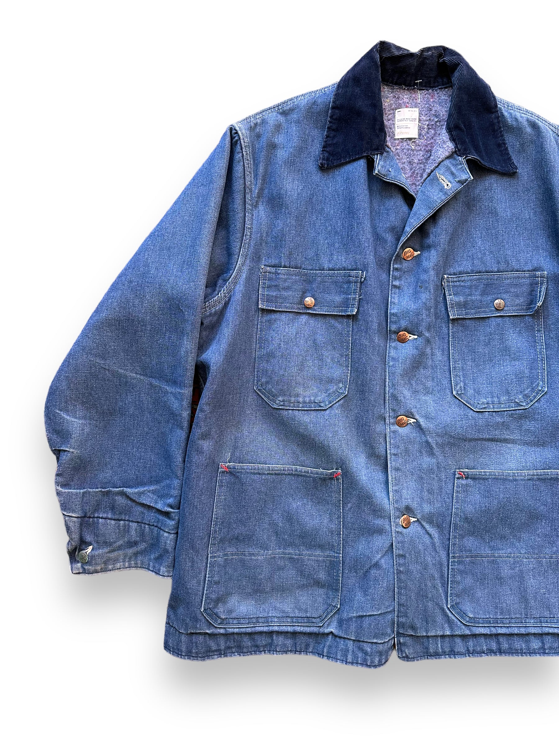Front Right View of Vintage Big Mac Blanket Lined Denim Chore Coat SZ XL | Vintage Denim Chore Coat | Barn Owl Vintage Seattle