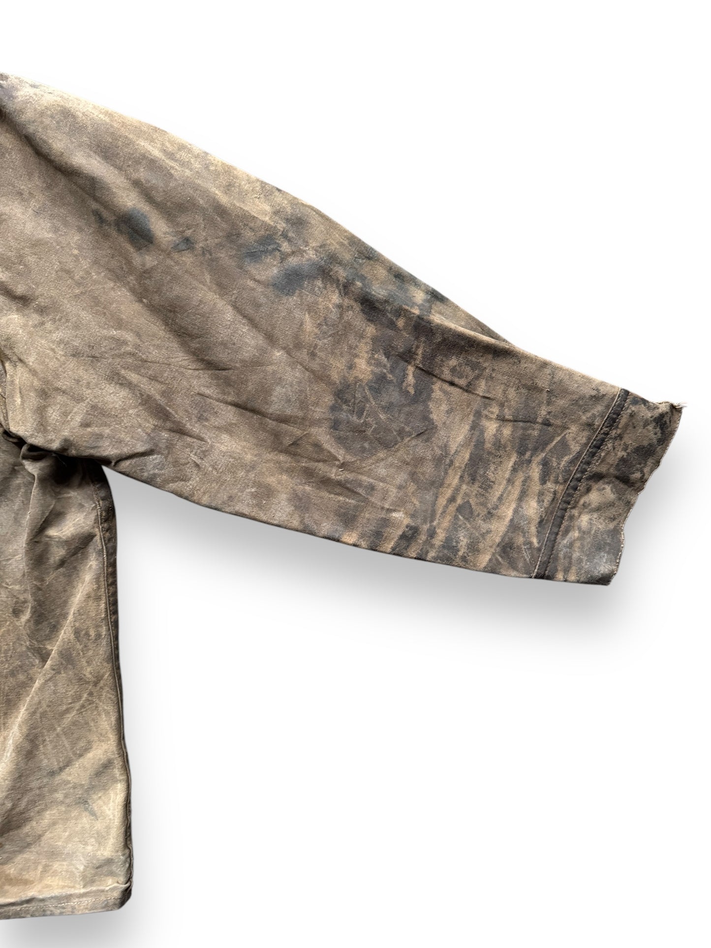 Left Sleeve Detail on Distressed Vintage Union Made Filson Tin Cruiser SZ XL